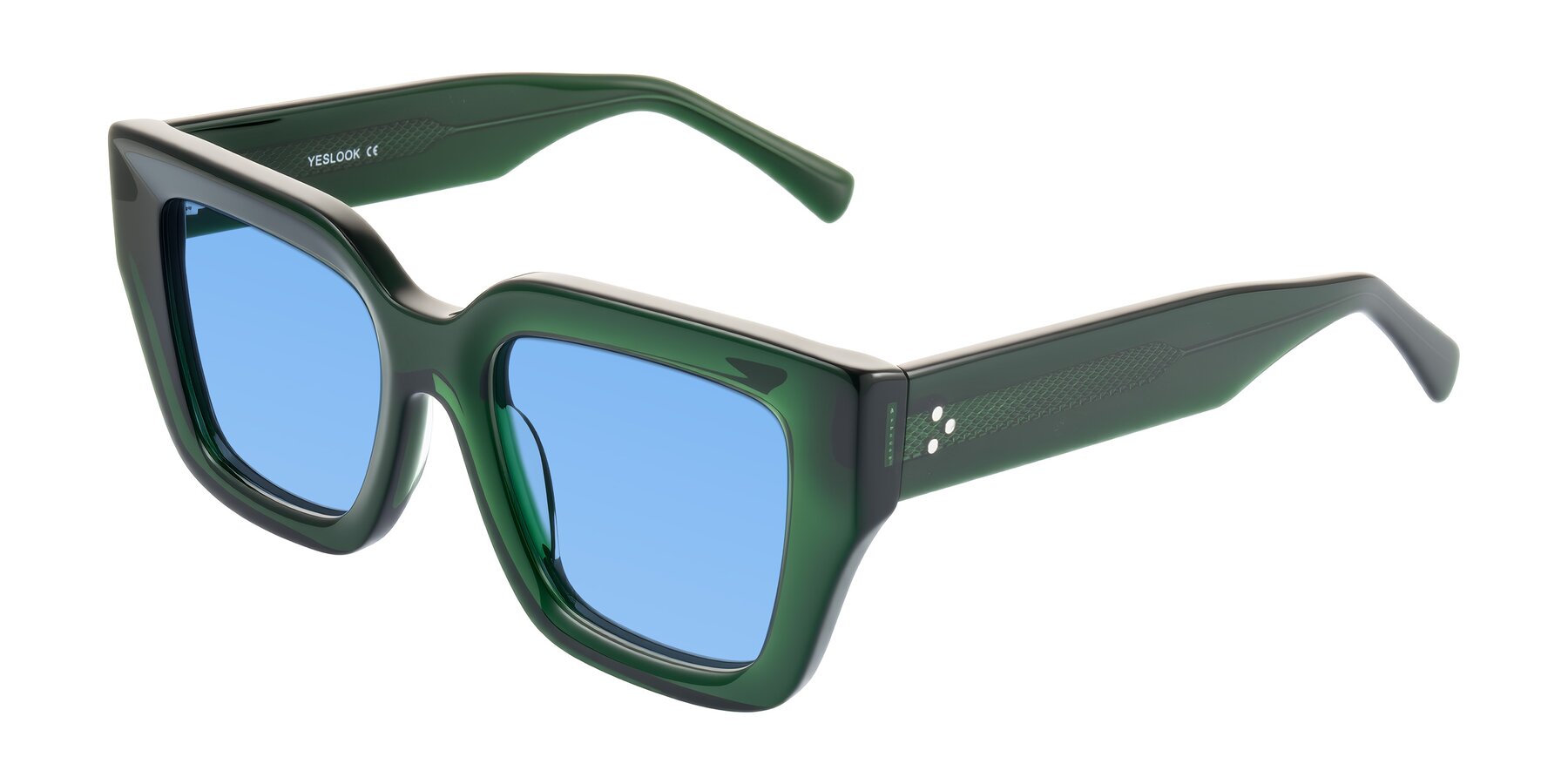 Angle of Simba in Dark Green with Medium Blue Tinted Lenses