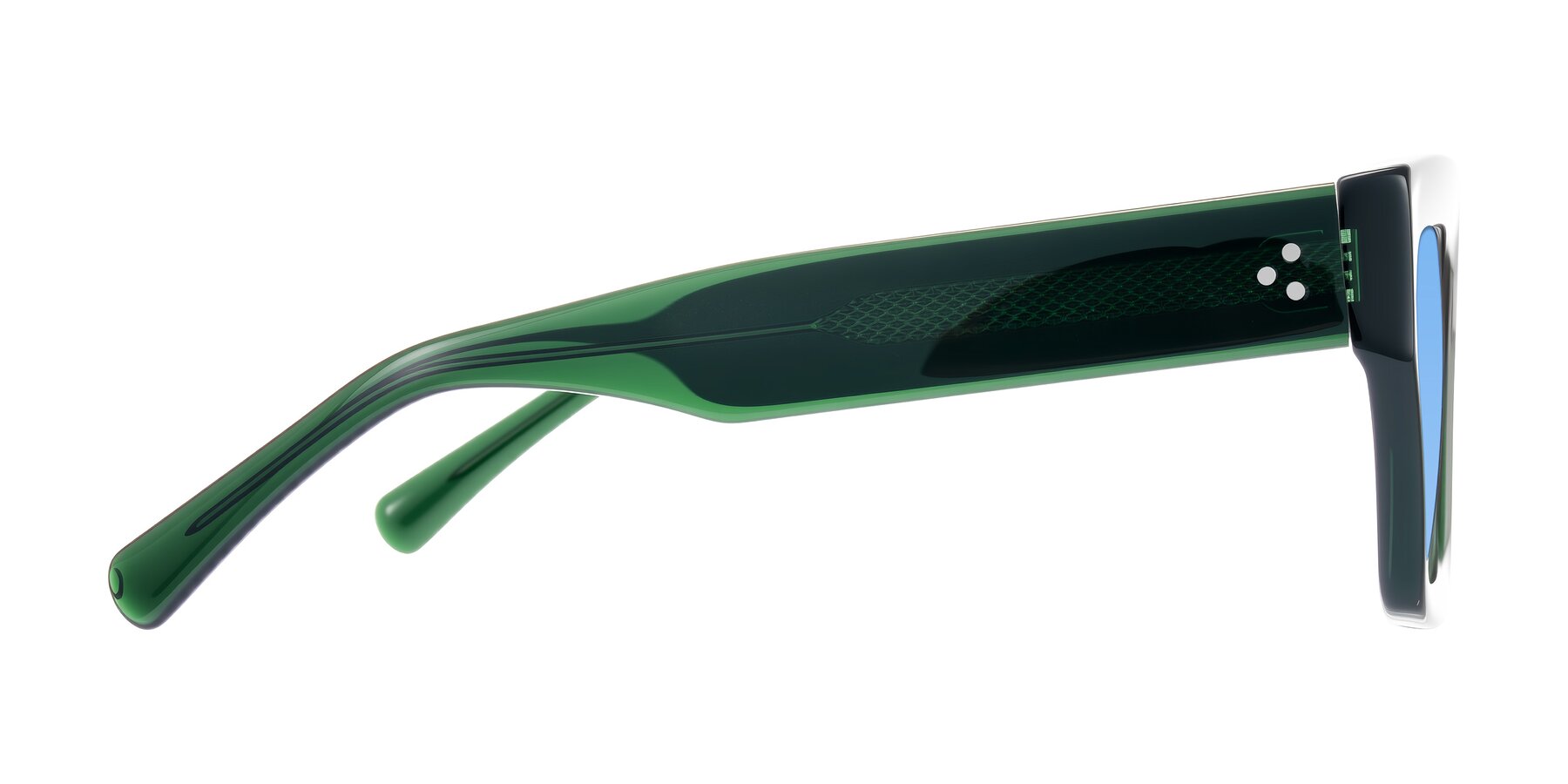 Side of Simba in Dark Green with Medium Blue Tinted Lenses