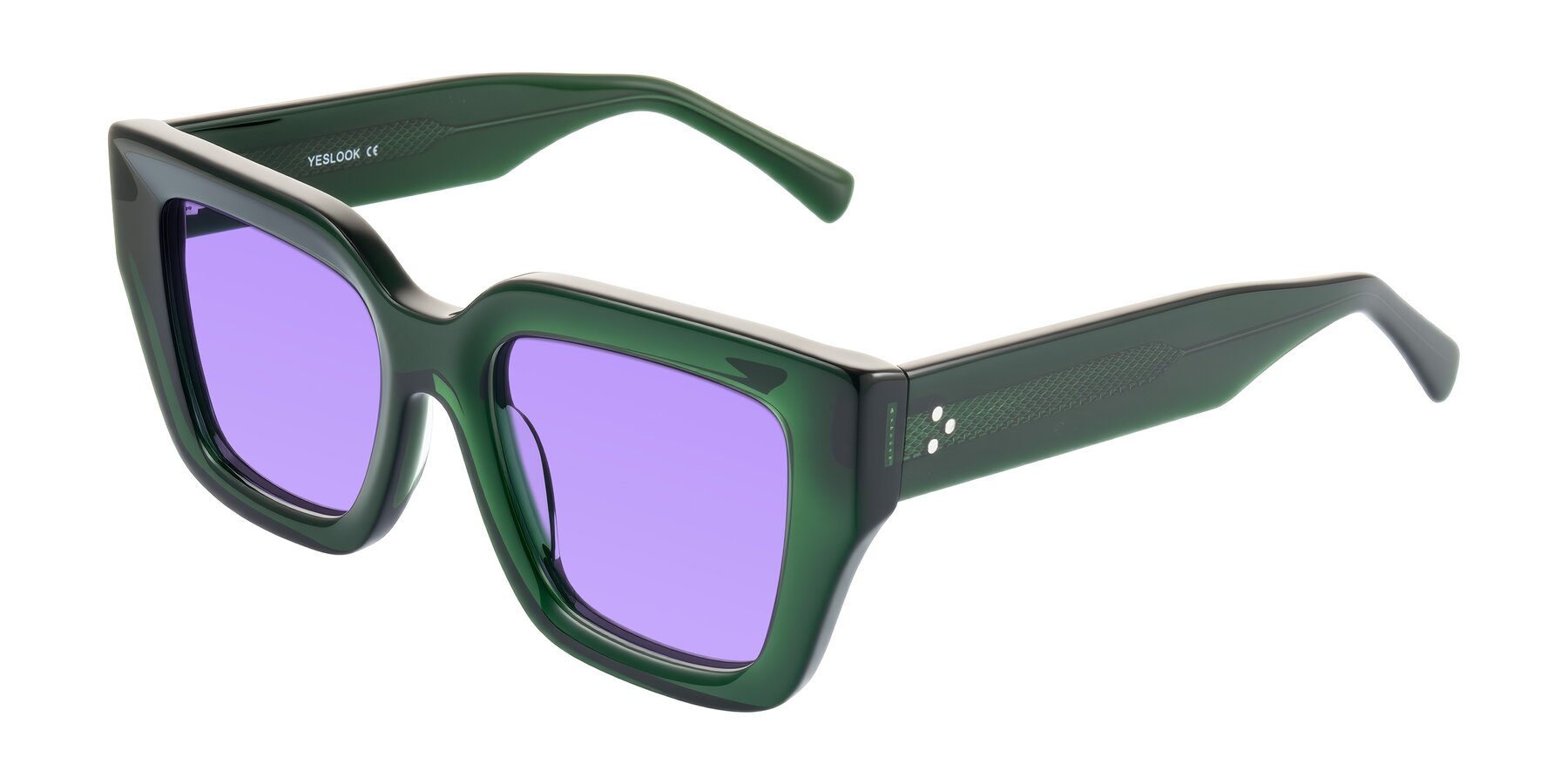 Angle of Simba in Dark Green with Medium Purple Tinted Lenses