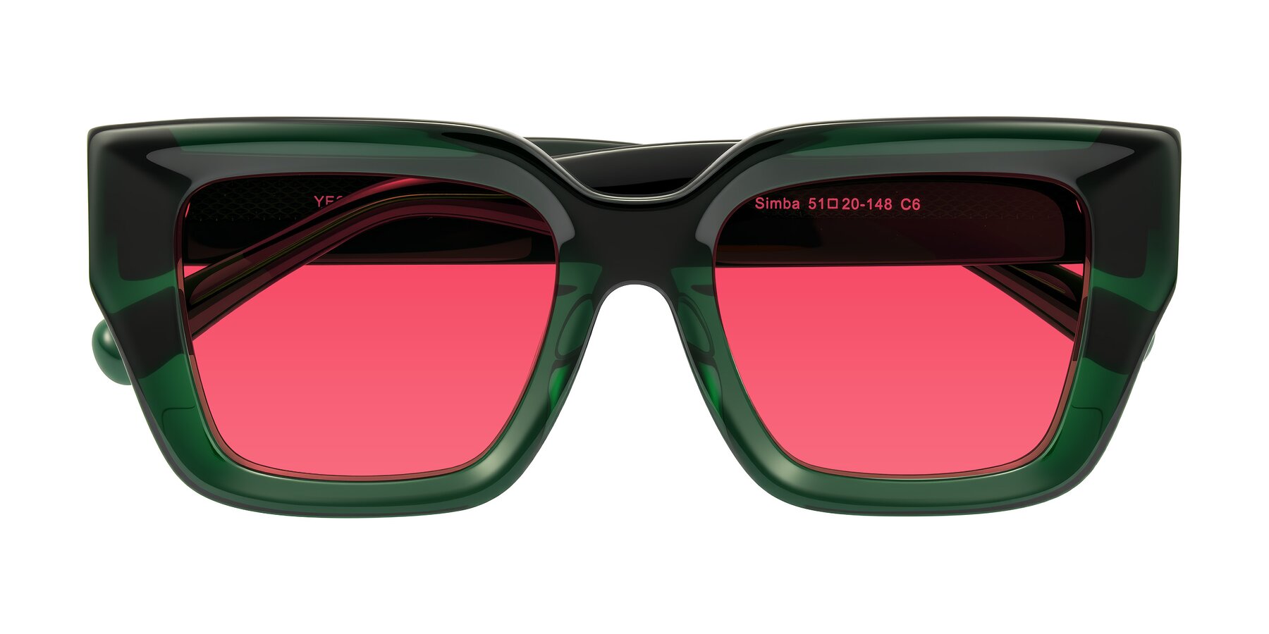 Folded Front of Simba in Dark Green with Red Tinted Lenses