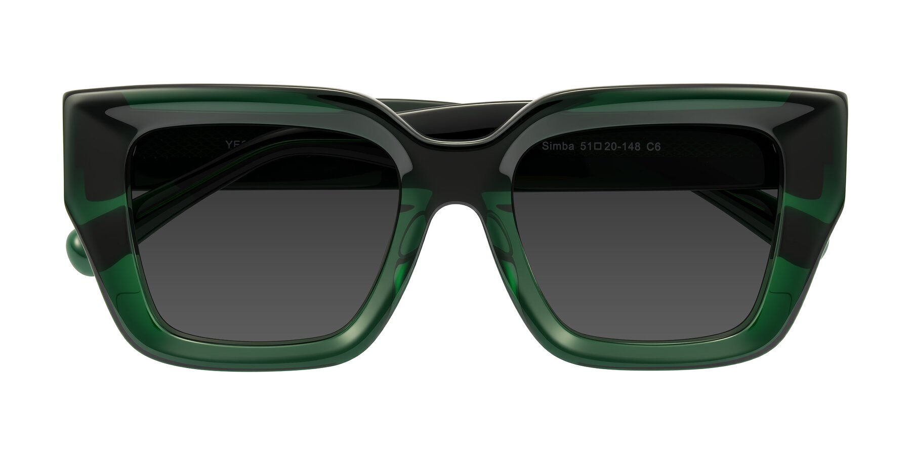 Folded Front of Simba in Dark Green with Gray Tinted Lenses