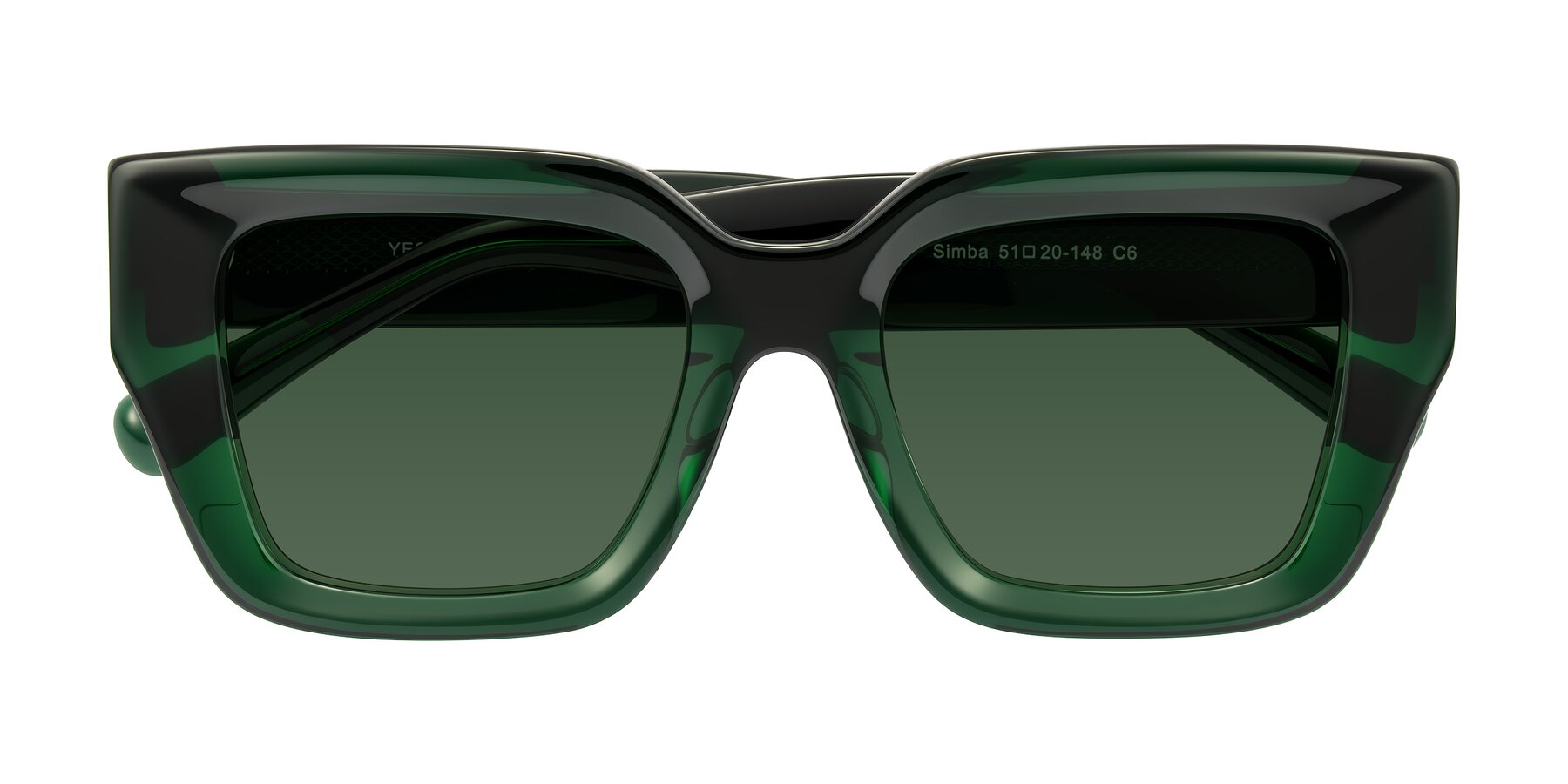 Folded Front of Simba in Dark Green with Green Tinted Lenses