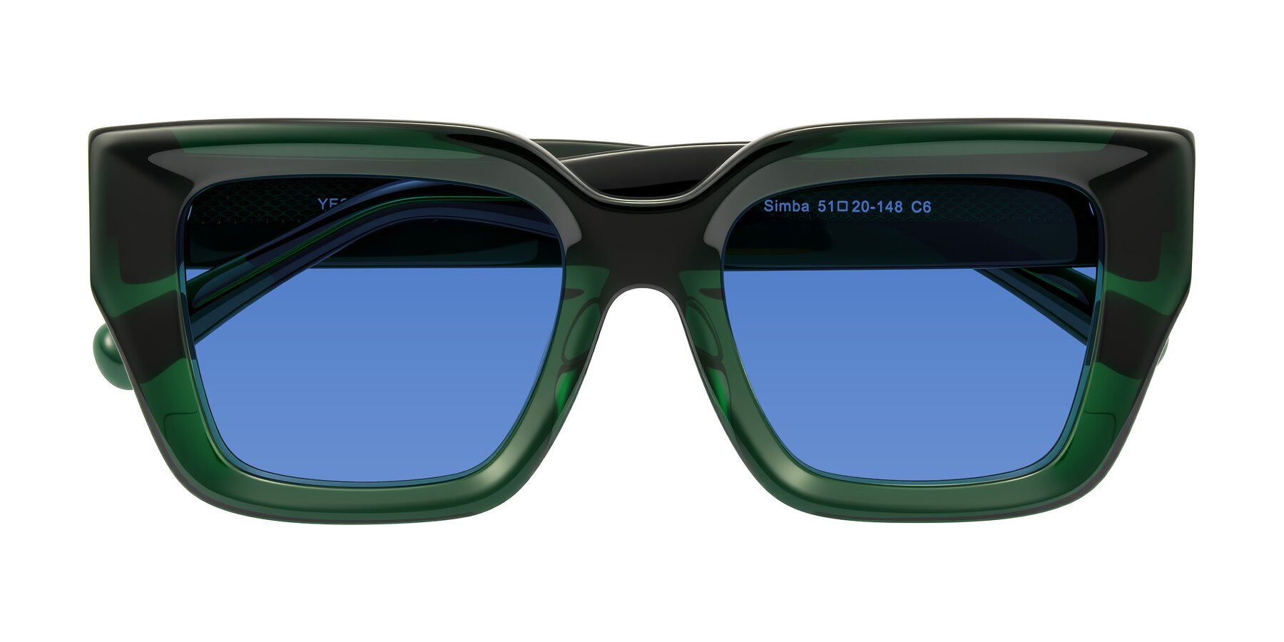 Folded Front of Simba in Dark Green with Blue Tinted Lenses