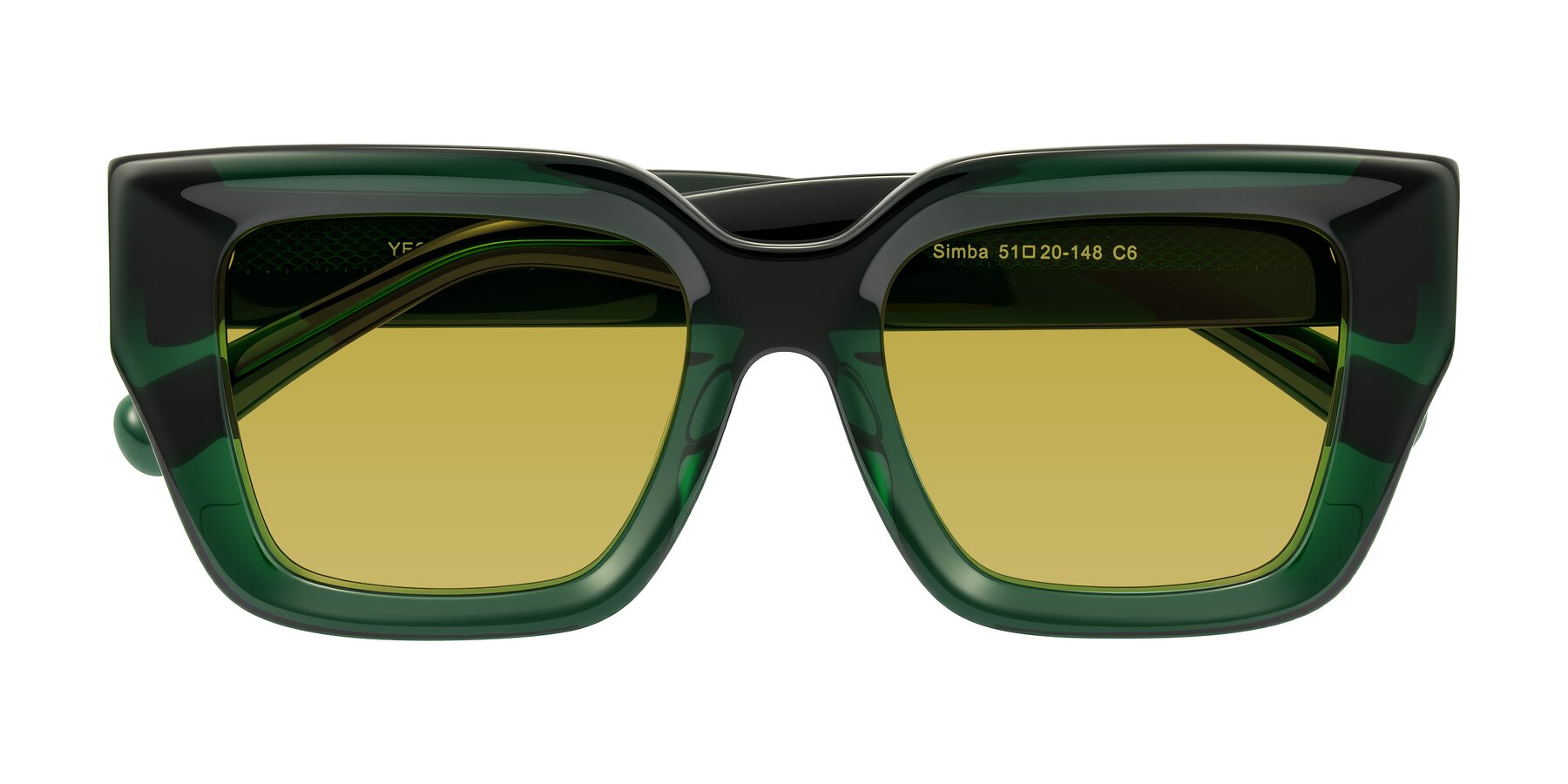 Folded Front of Simba in Dark Green with Champagne Tinted Lenses