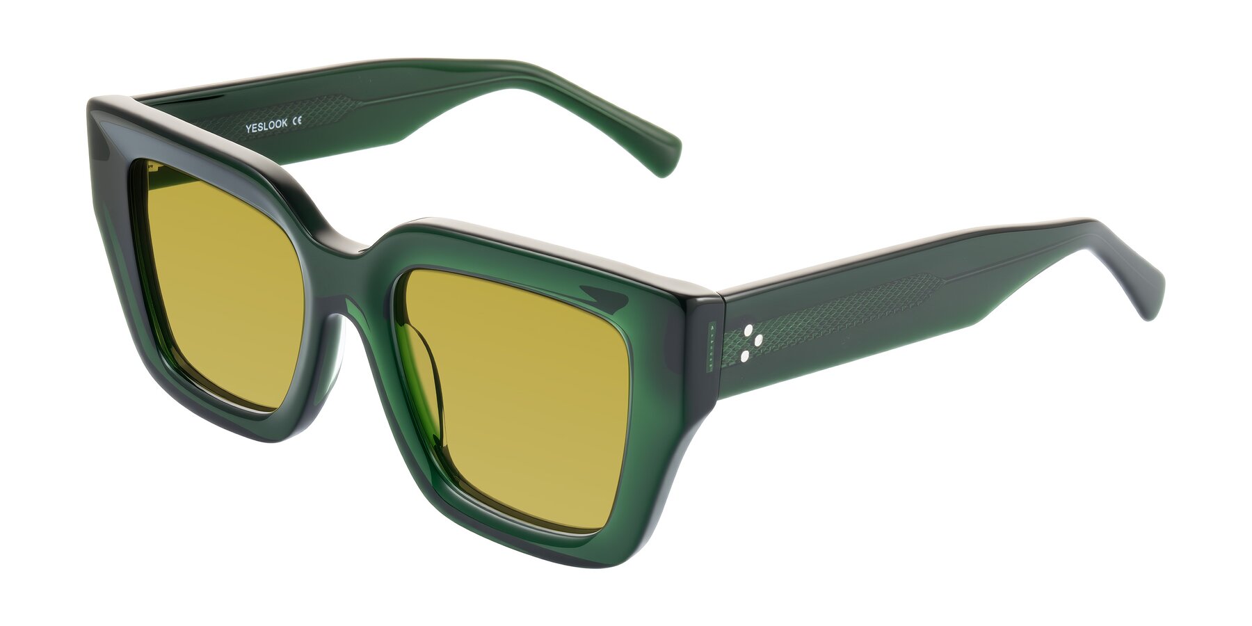 Angle of Simba in Dark Green with Champagne Tinted Lenses