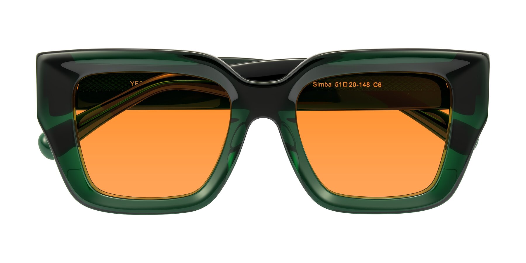 Folded Front of Simba in Dark Green with Orange Tinted Lenses