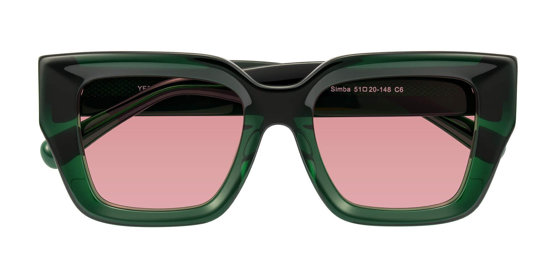 Folded Front of Simba in Dark Green with Medium Garnet Tinted Lenses