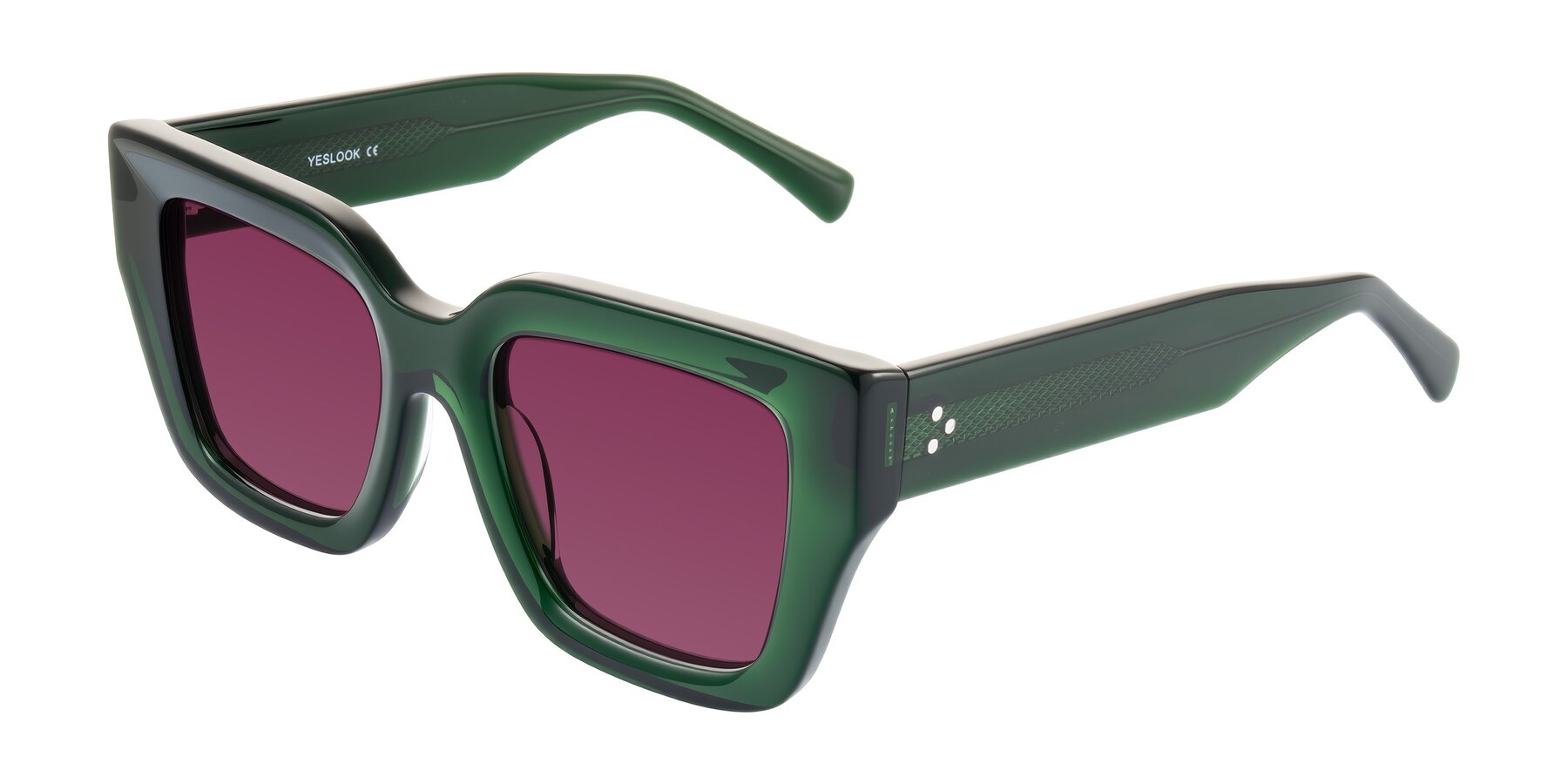 Angle of Simba in Dark Green with Wine Tinted Lenses
