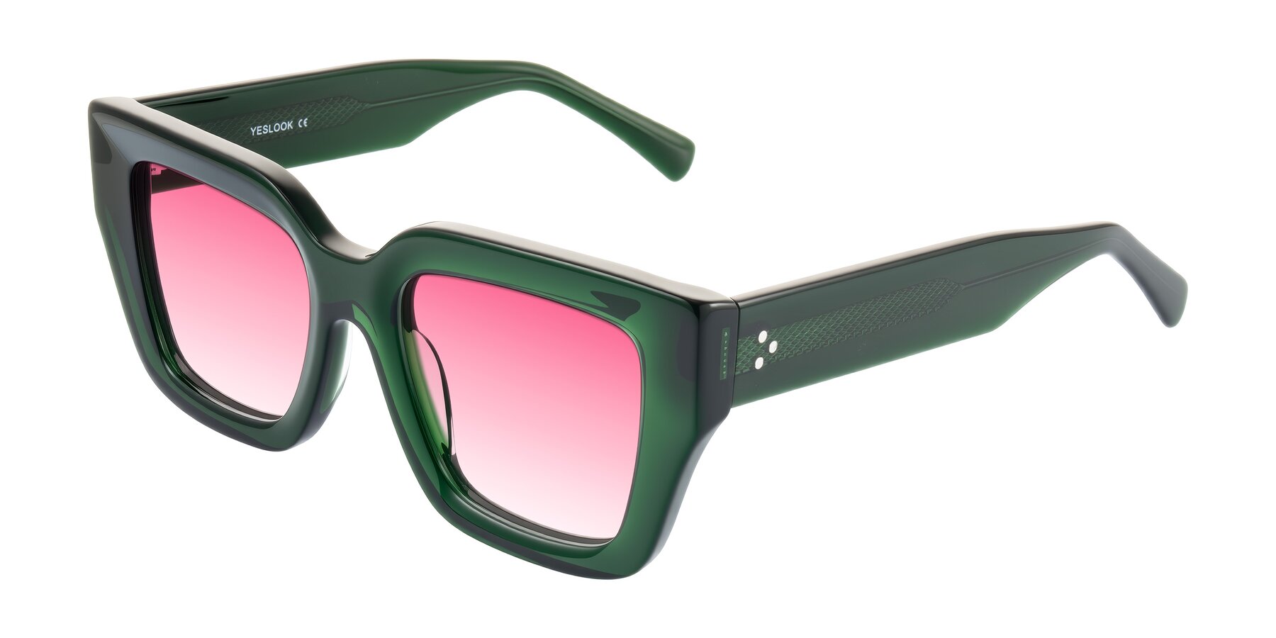 Angle of Simba in Dark Green with Pink Gradient Lenses