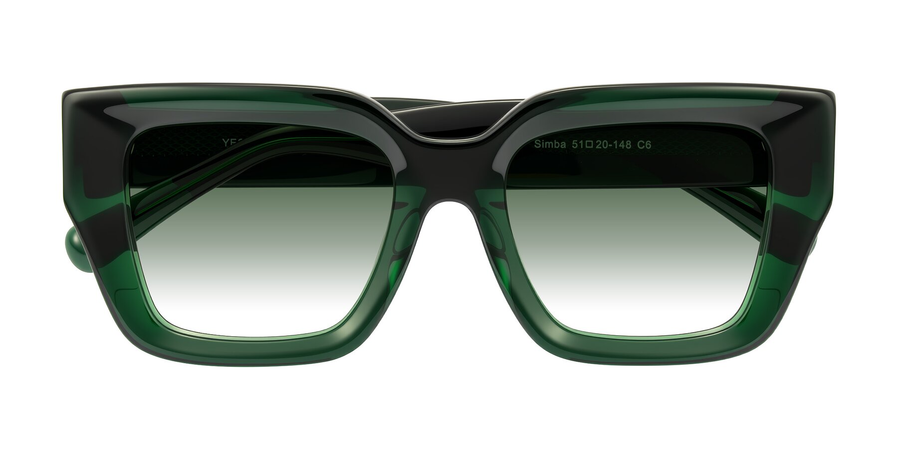 Folded Front of Simba in Dark Green with Green Gradient Lenses