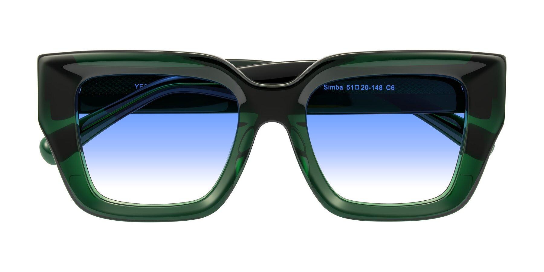 Folded Front of Simba in Dark Green with Blue Gradient Lenses