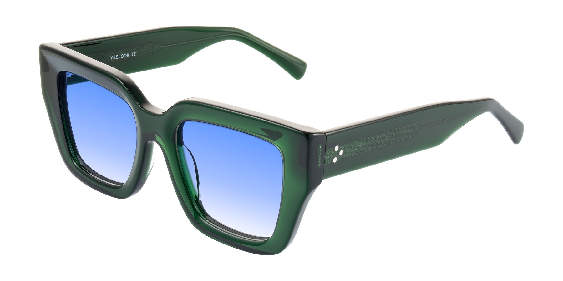 Angle of Simba in Dark Green with Blue Gradient Lenses