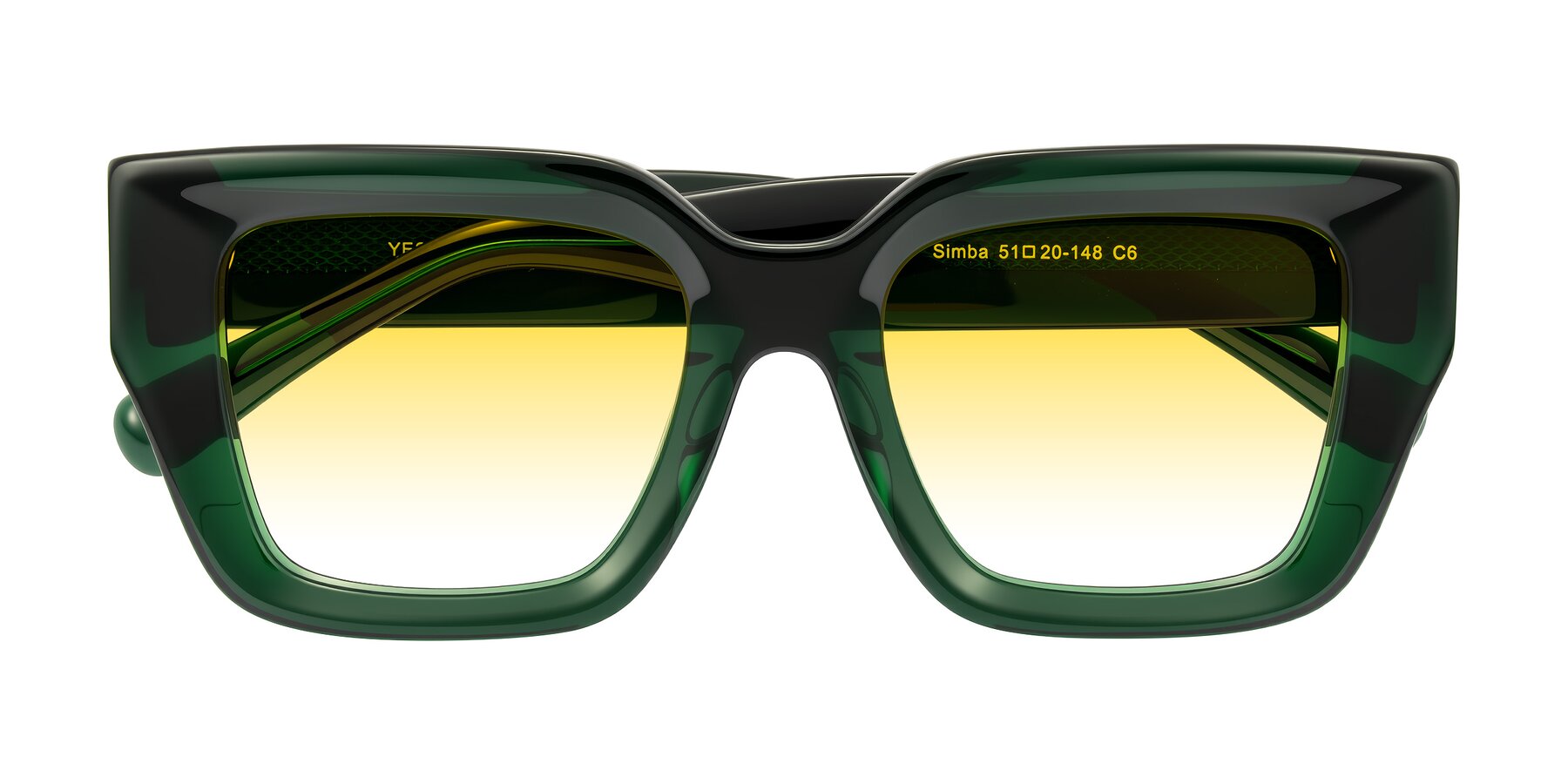 Folded Front of Simba in Dark Green with Yellow Gradient Lenses
