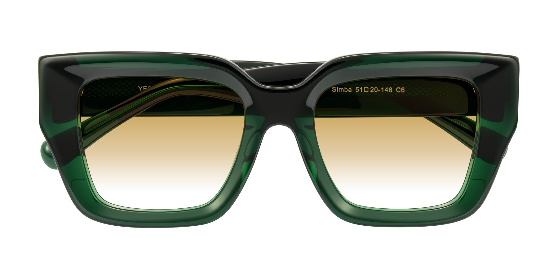 Folded Front of Simba in Dark Green with Champagne Gradient Lenses
