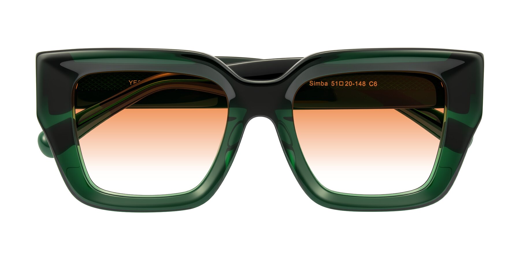 Folded Front of Simba in Dark Green with Orange Gradient Lenses