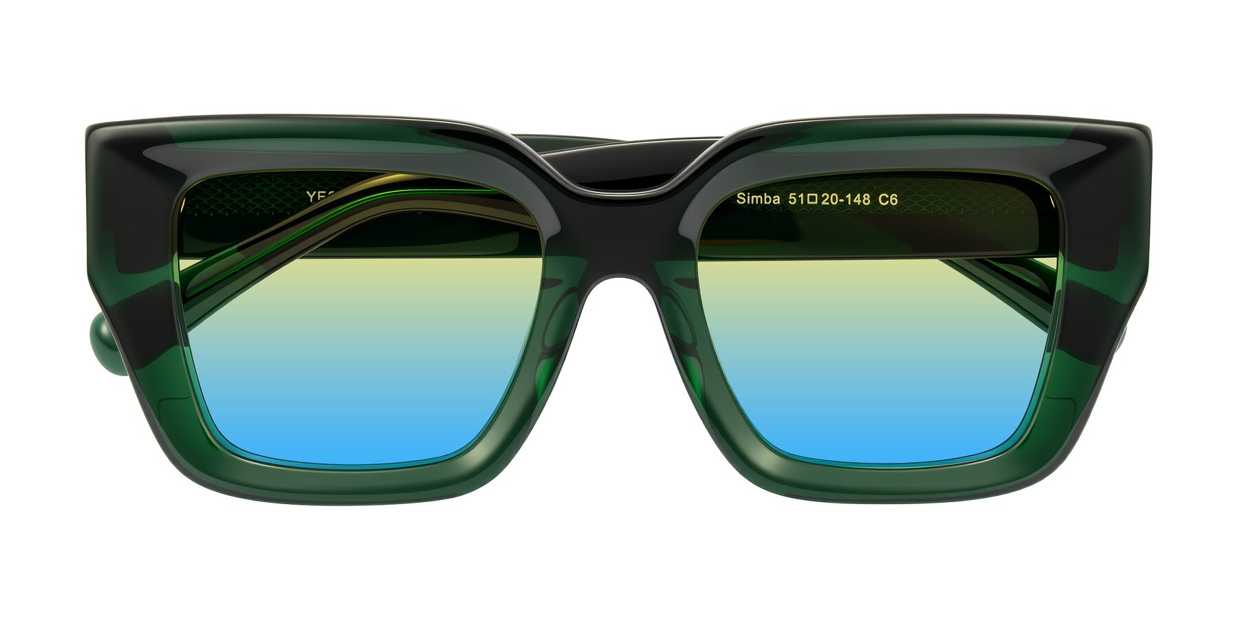 Folded Front of Simba in Dark Green with Yellow / Blue Gradient Lenses