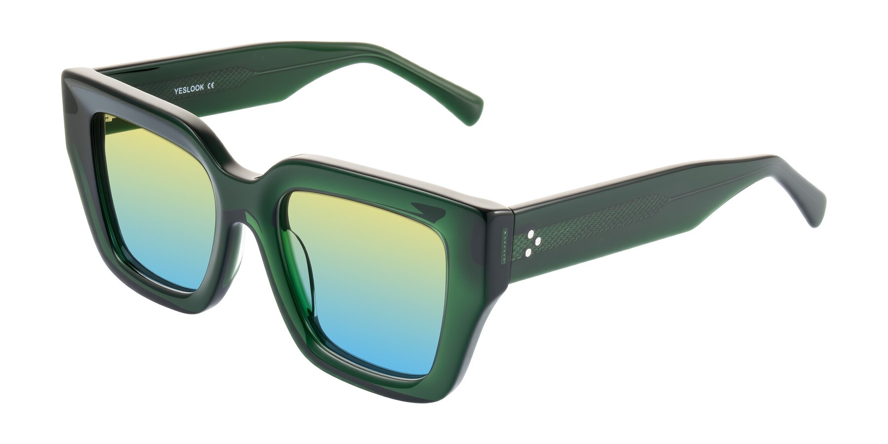 Angle of Simba in Dark Green with Yellow / Blue Gradient Lenses