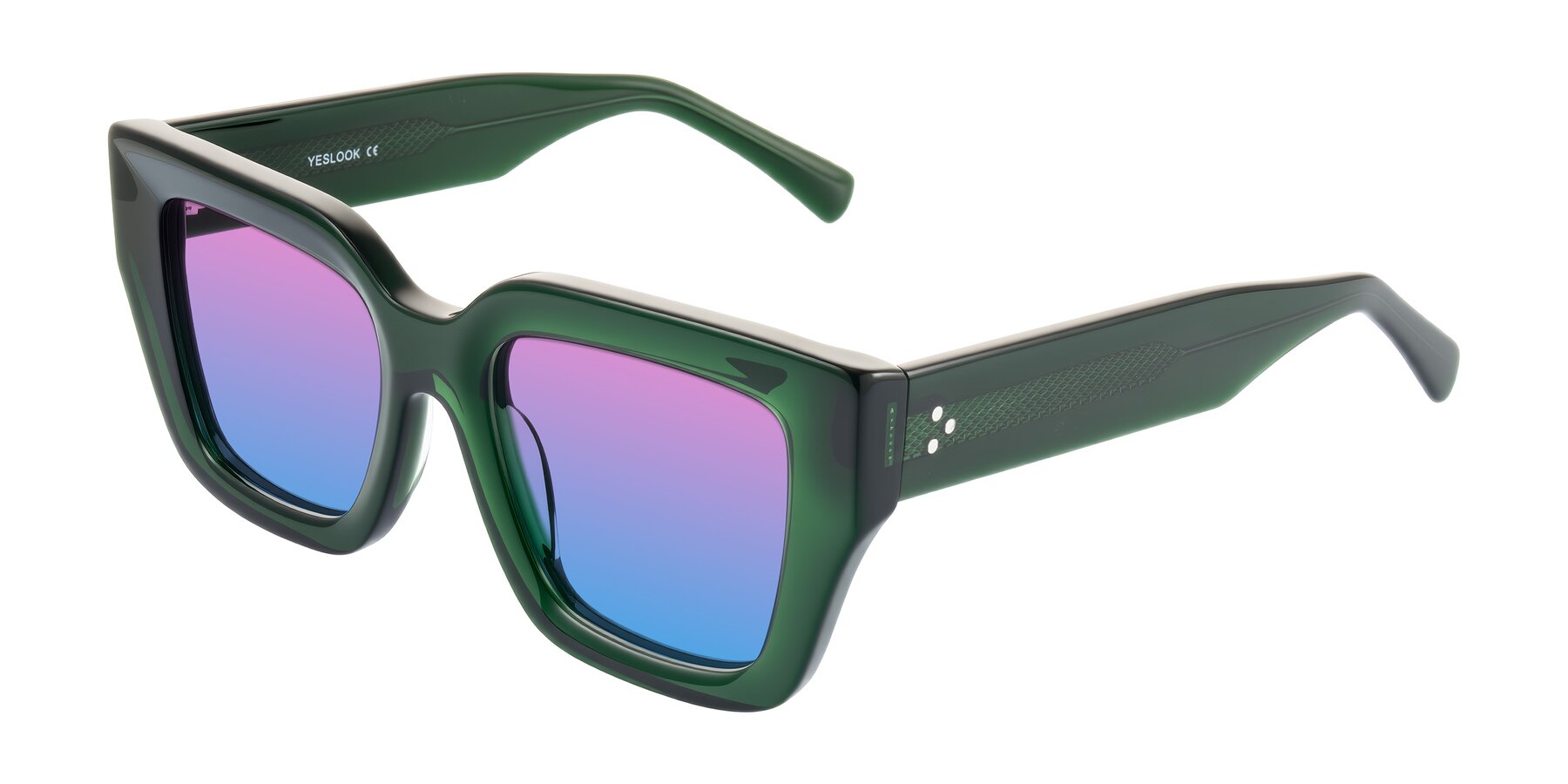 Angle of Simba in Dark Green with Pink / Blue Gradient Lenses