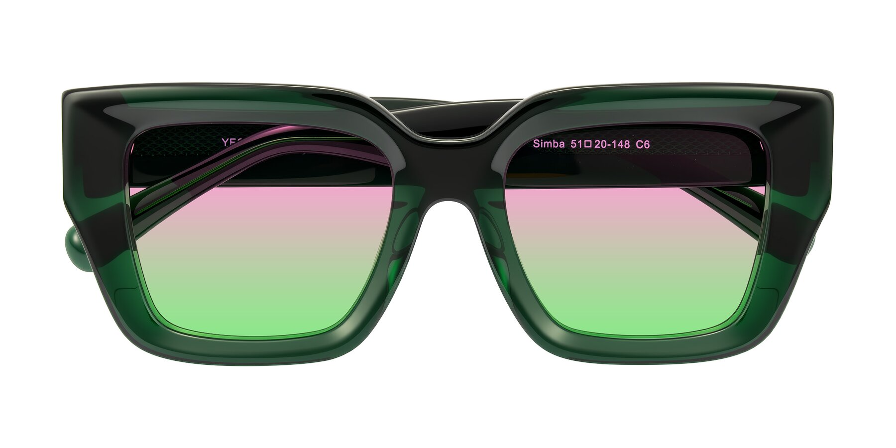 Folded Front of Simba in Dark Green with Pink / Green Gradient Lenses