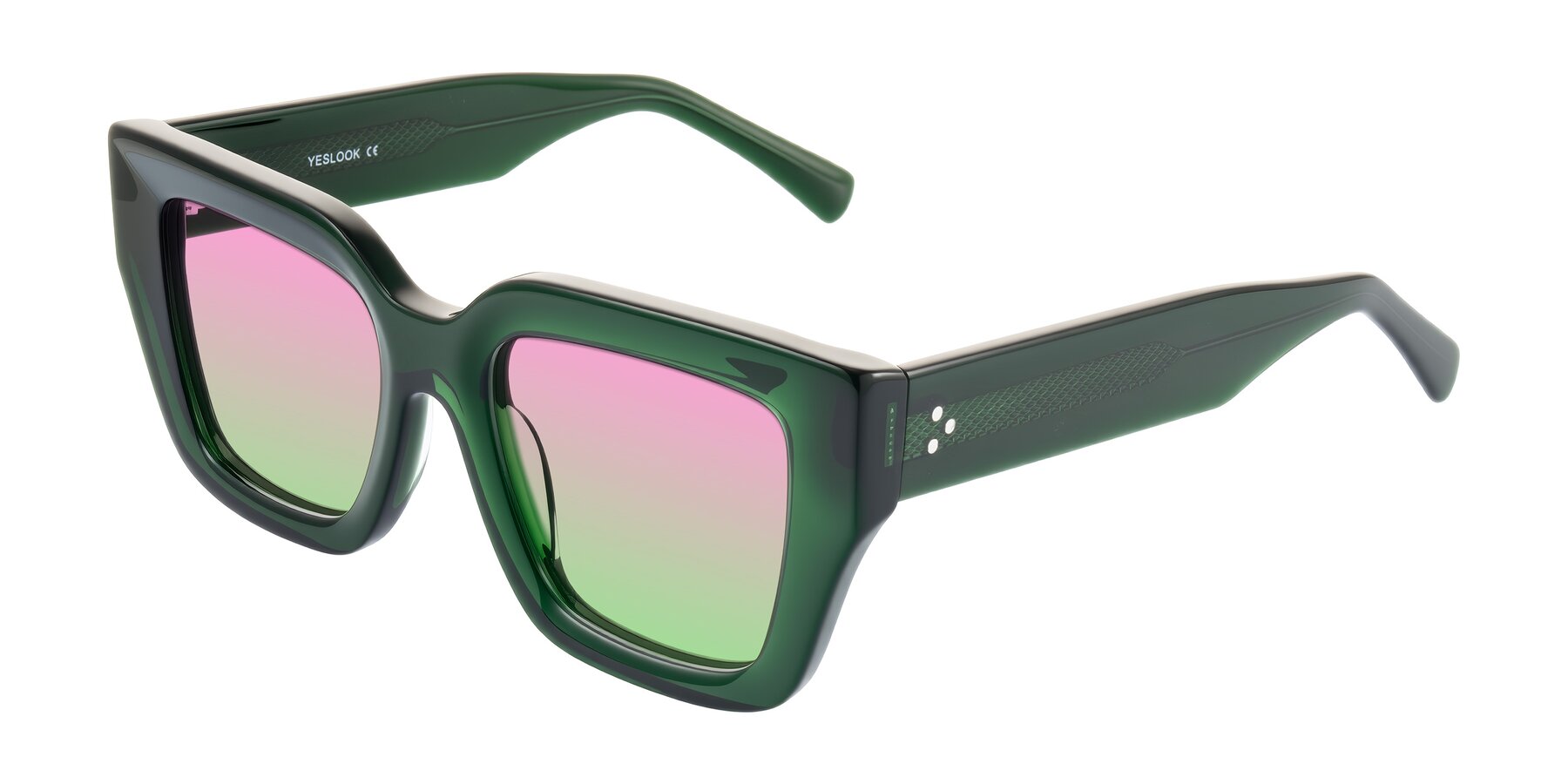 Angle of Simba in Dark Green with Pink / Green Gradient Lenses