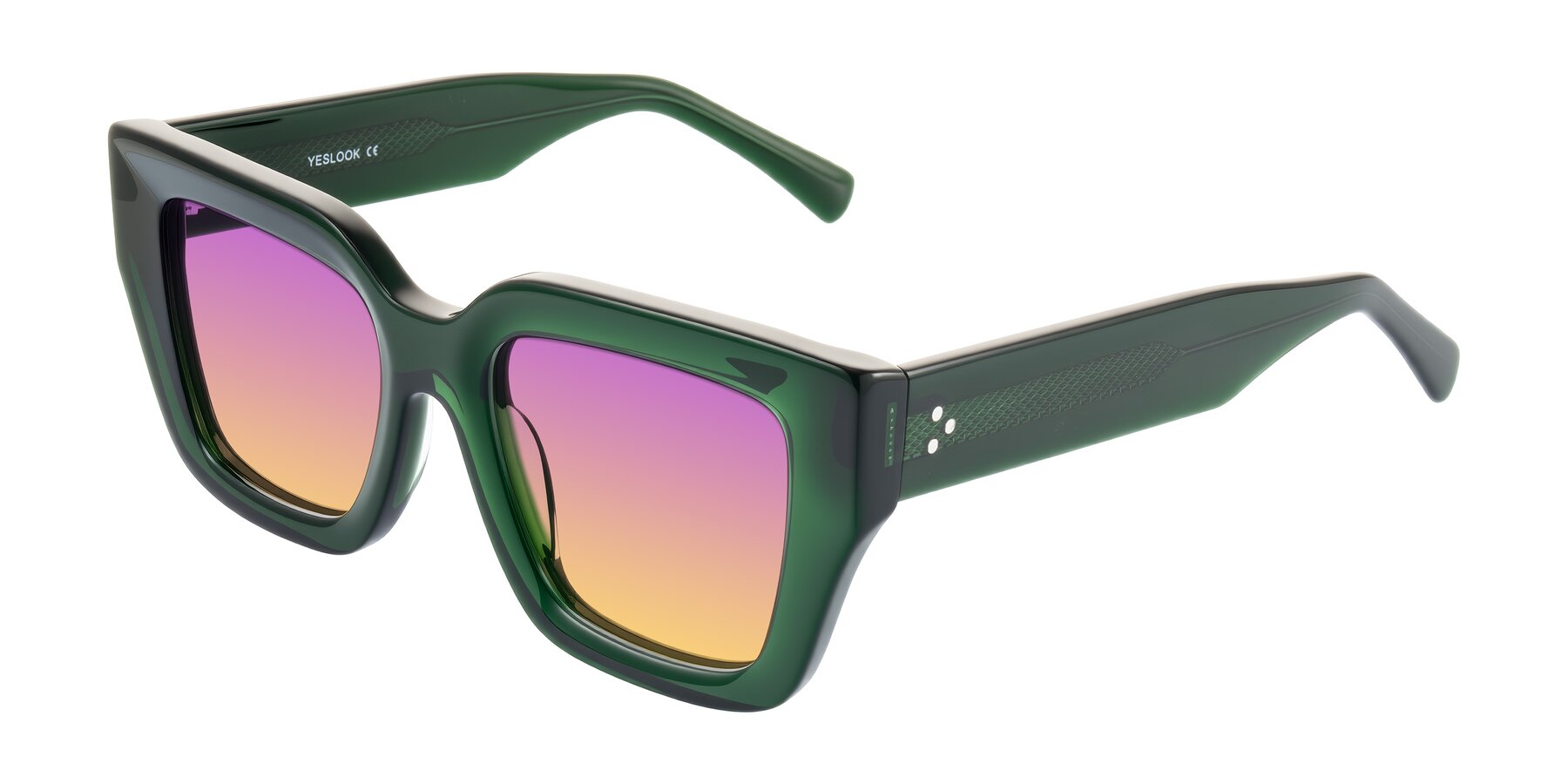 Angle of Simba in Dark Green with Purple / Yellow Gradient Lenses