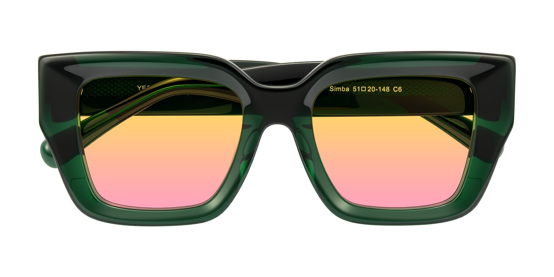 Folded Front of Simba in Dark Green with Yellow / Pink Gradient Lenses