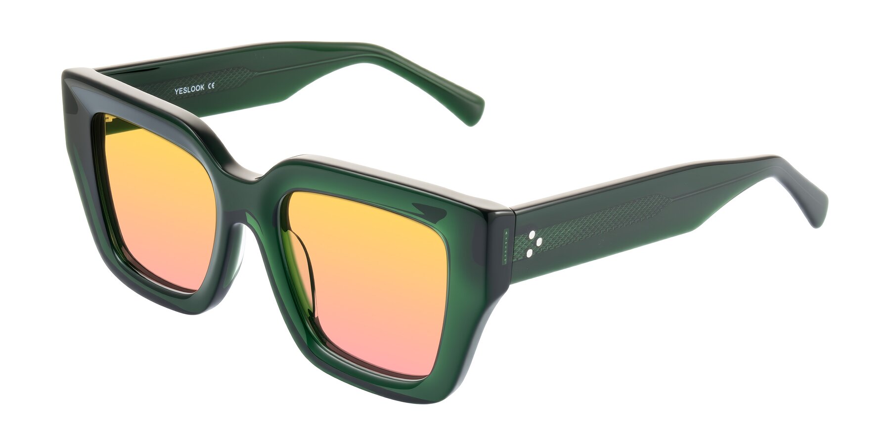 Angle of Simba in Dark Green with Yellow / Pink Gradient Lenses