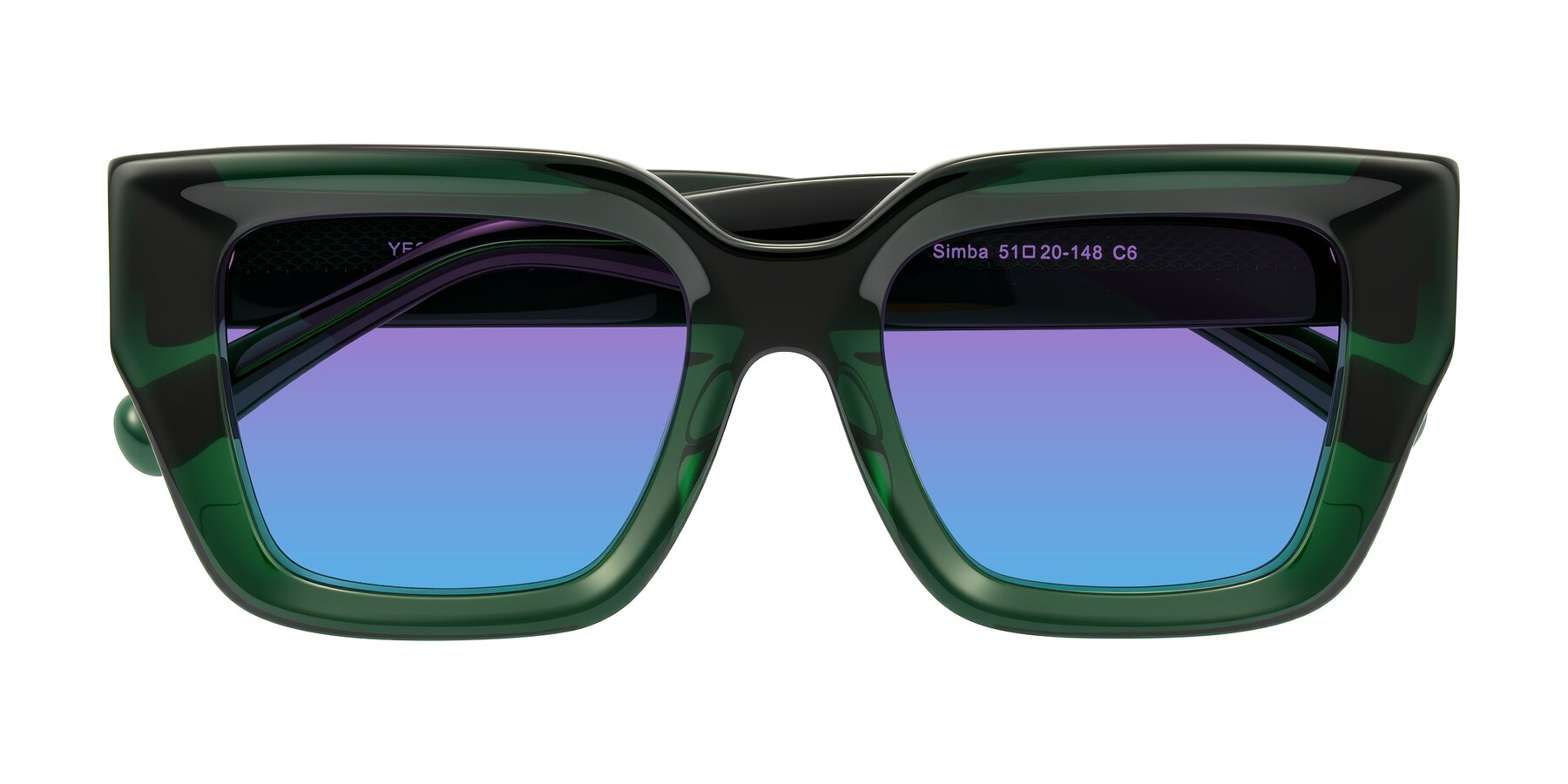 Folded Front of Simba in Dark Green with Purple / Blue Gradient Lenses