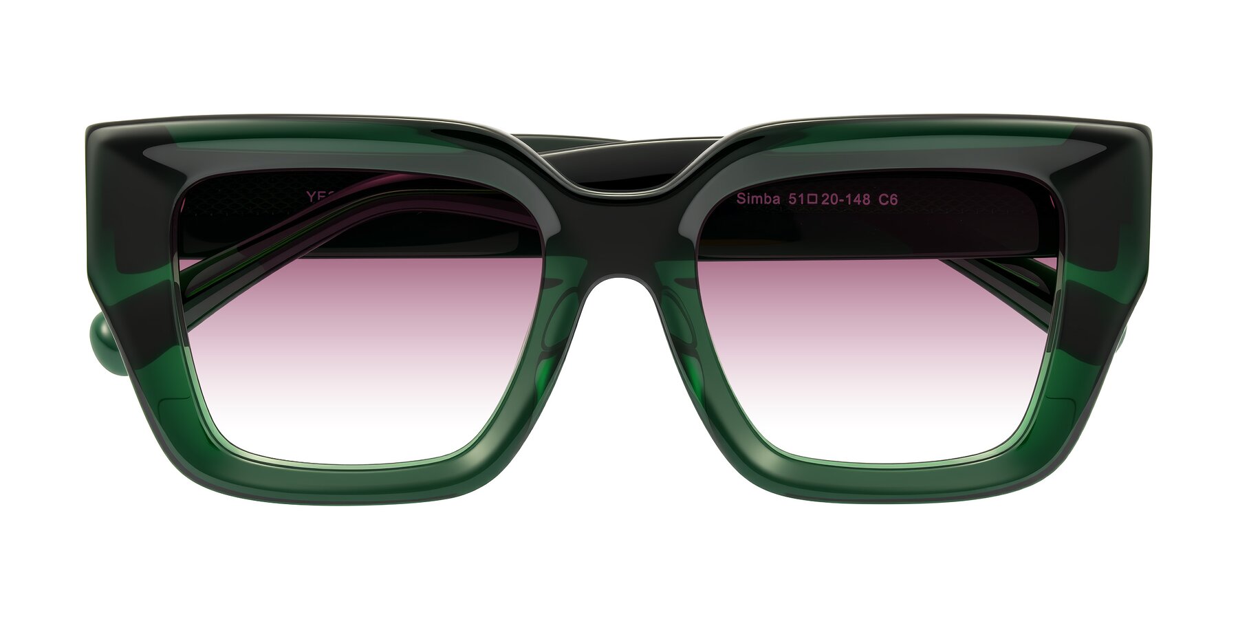 Folded Front of Simba in Dark Green with Wine Gradient Lenses