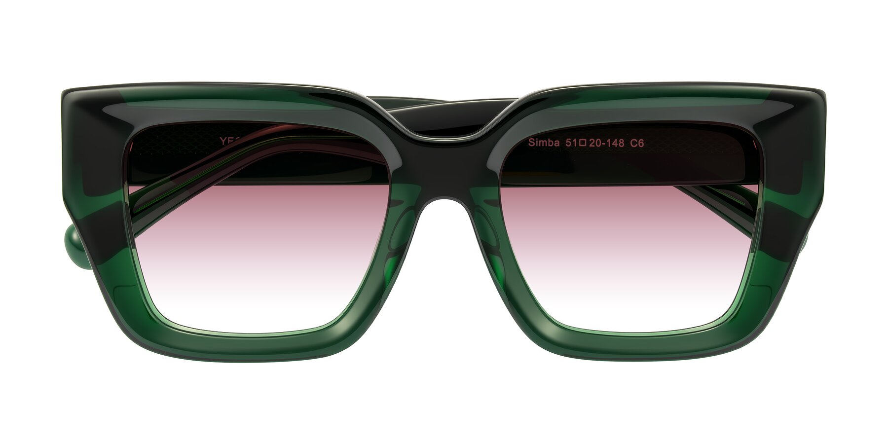 Folded Front of Simba in Dark Green with Garnet Gradient Lenses