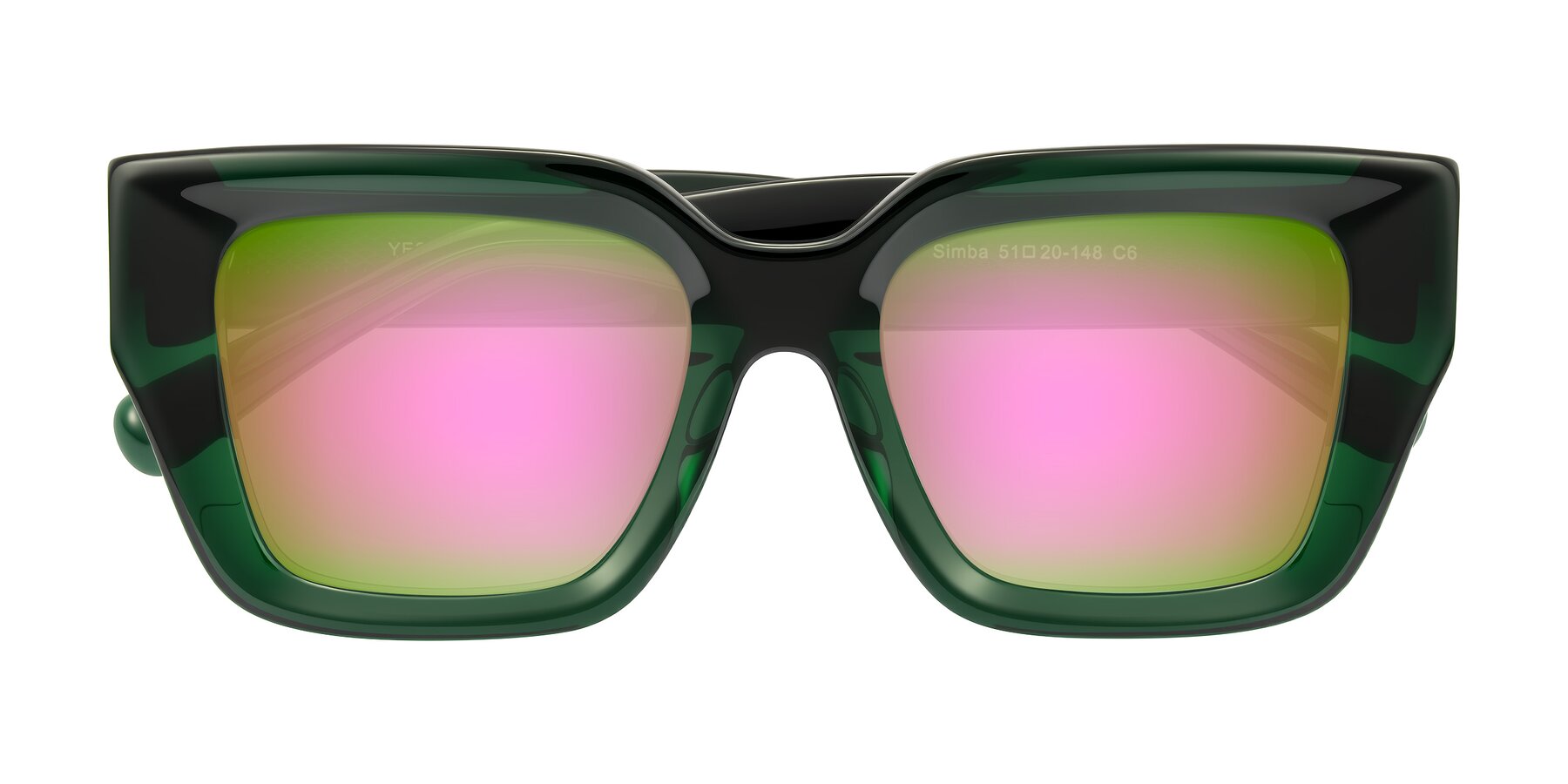 Folded Front of Simba in Dark Green with Pink Mirrored Lenses