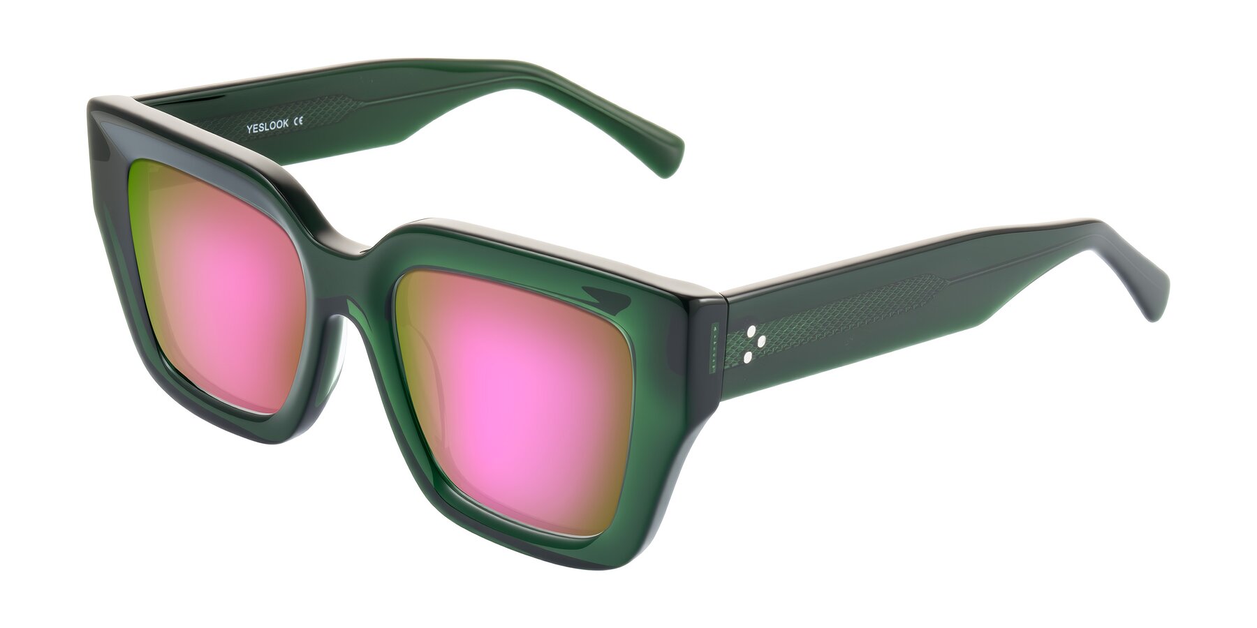 Angle of Simba in Dark Green with Pink Mirrored Lenses