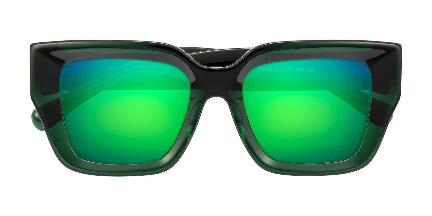 Folded Front of Simba in Dark Green with Green Mirrored Lenses
