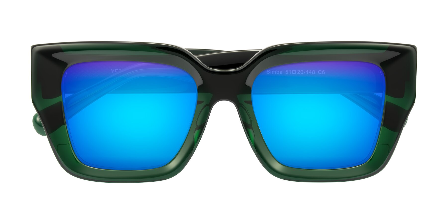 Folded Front of Simba in Dark Green with Blue Mirrored Lenses