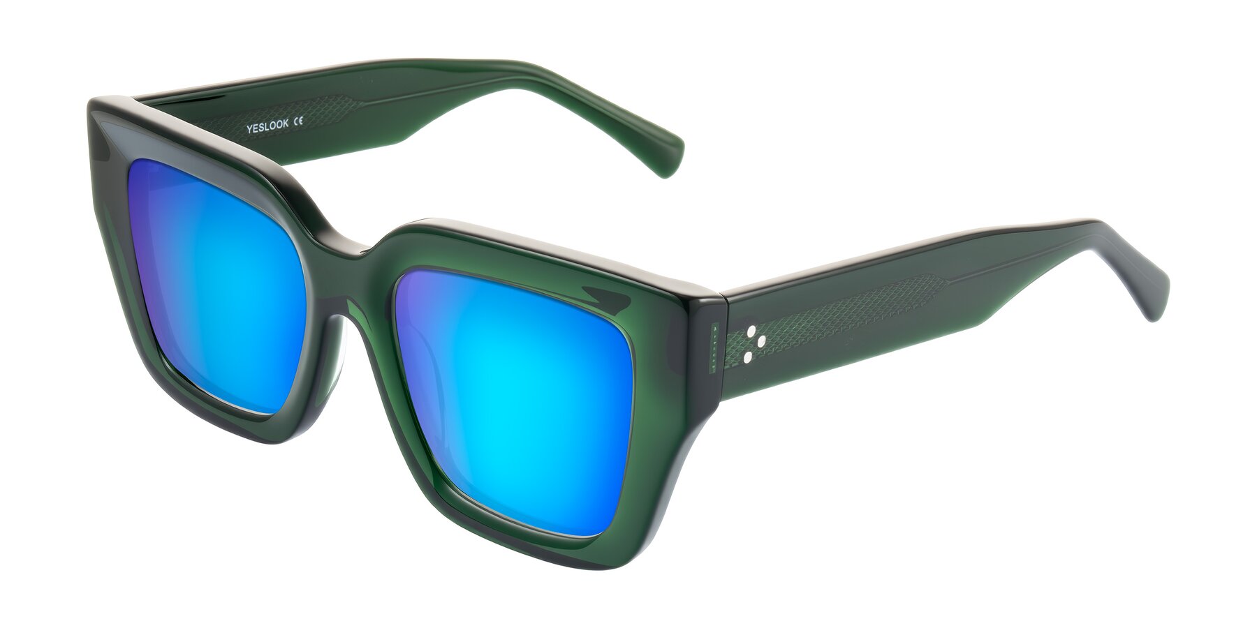 Angle of Simba in Dark Green with Blue Mirrored Lenses