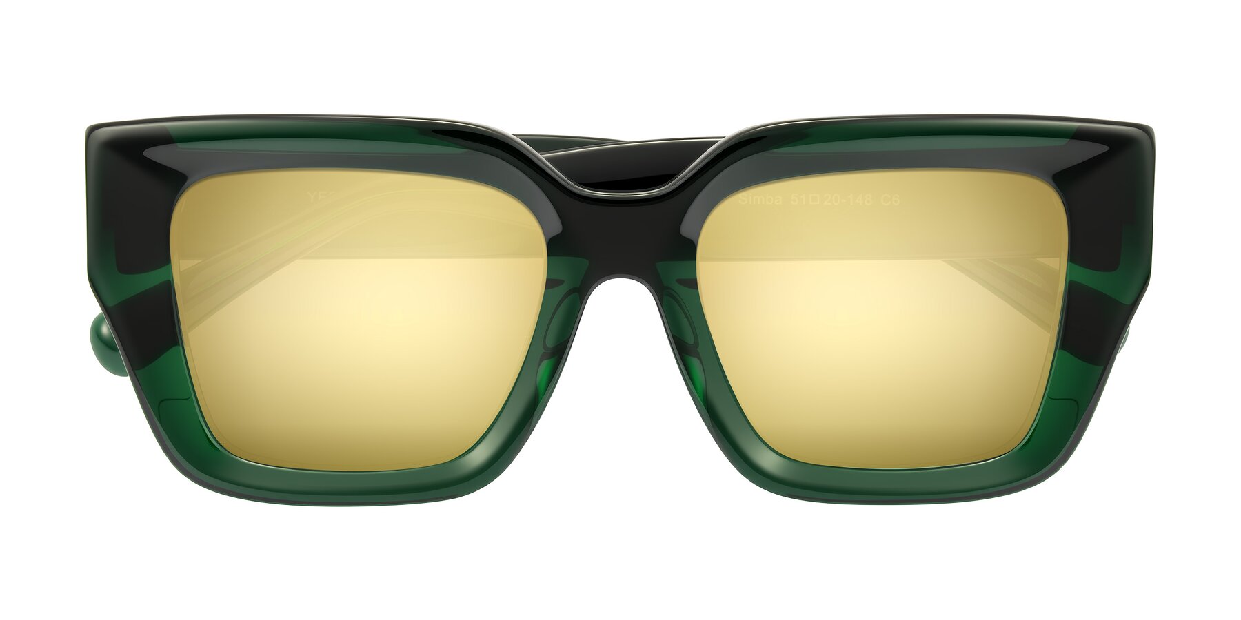 Folded Front of Simba in Dark Green with Gold Mirrored Lenses