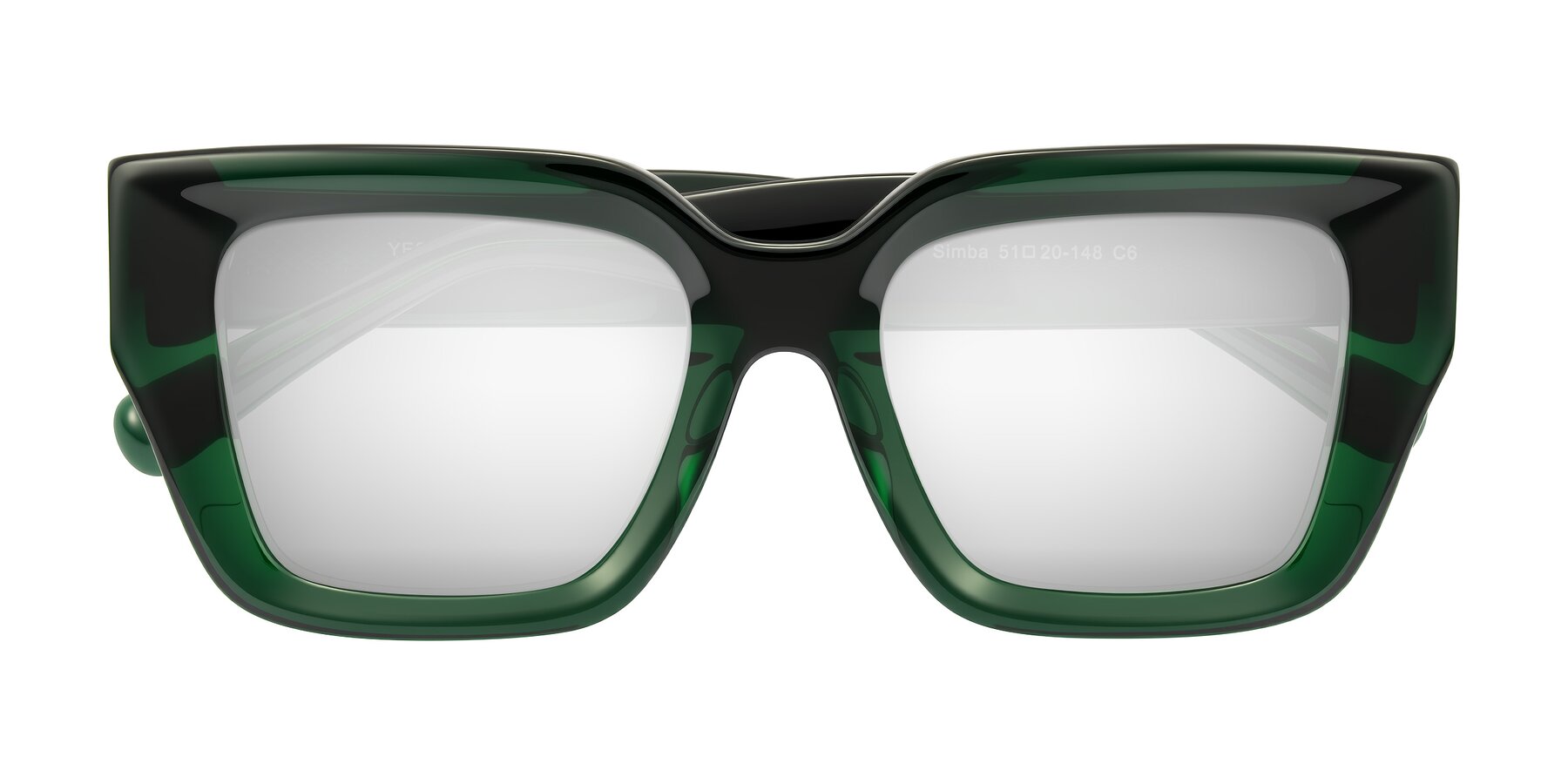 Folded Front of Simba in Dark Green with Silver Mirrored Lenses