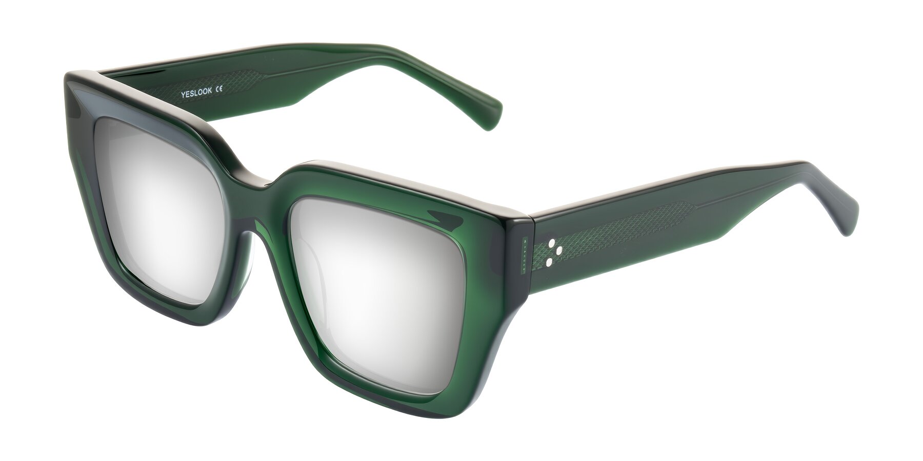 Angle of Simba in Dark Green with Silver Mirrored Lenses