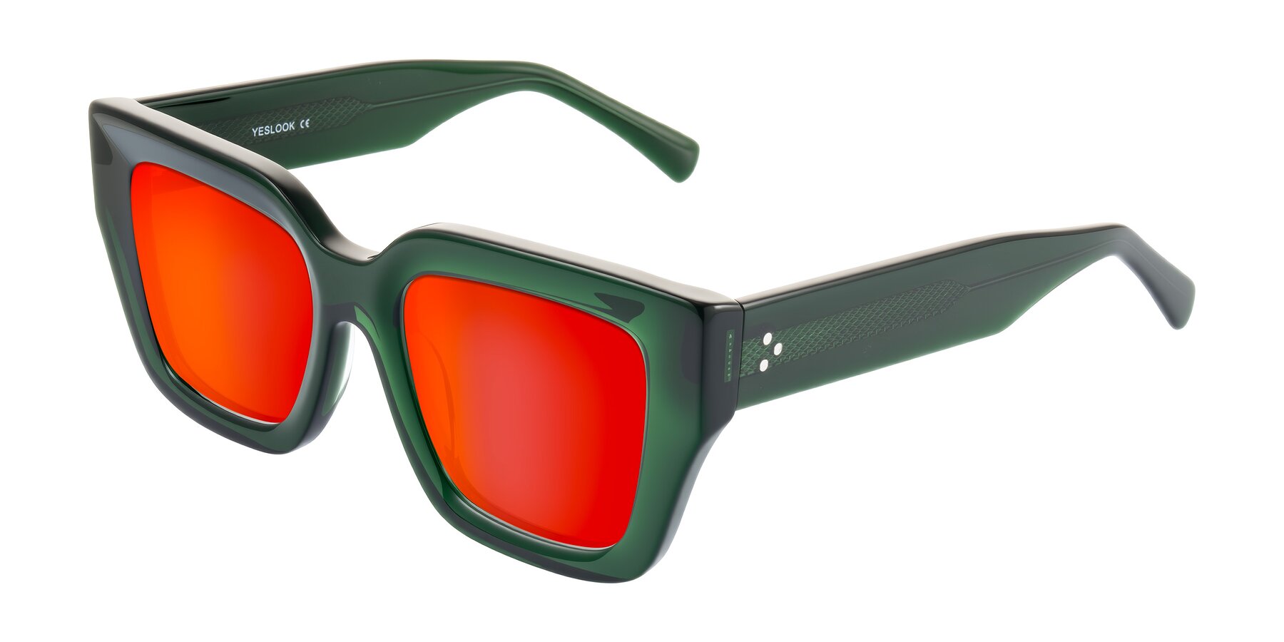 Angle of Simba in Dark Green with Red Gold Mirrored Lenses