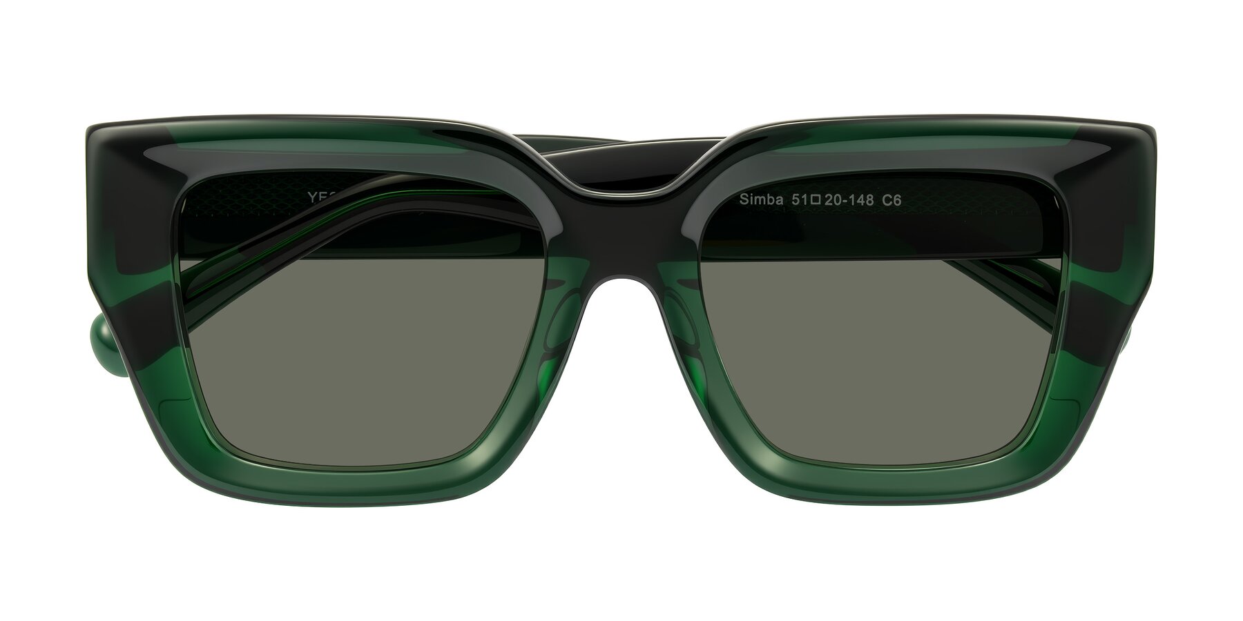 Folded Front of Simba in Dark Green with Gray Polarized Lenses