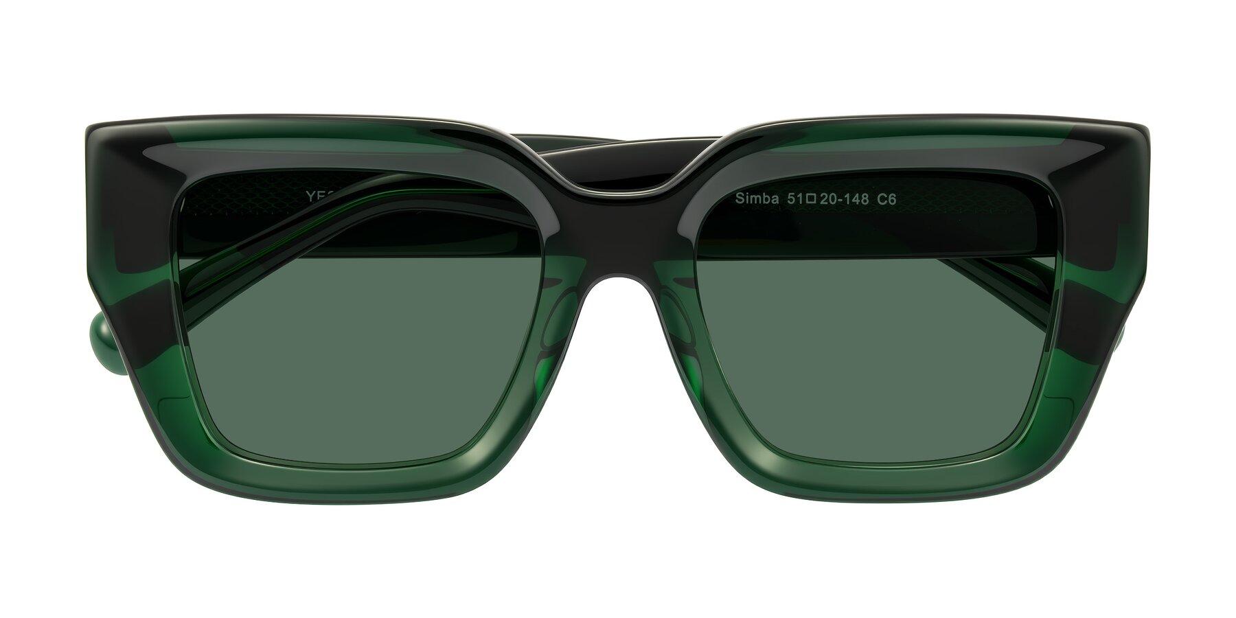 Folded Front of Simba in Dark Green with Green Polarized Lenses
