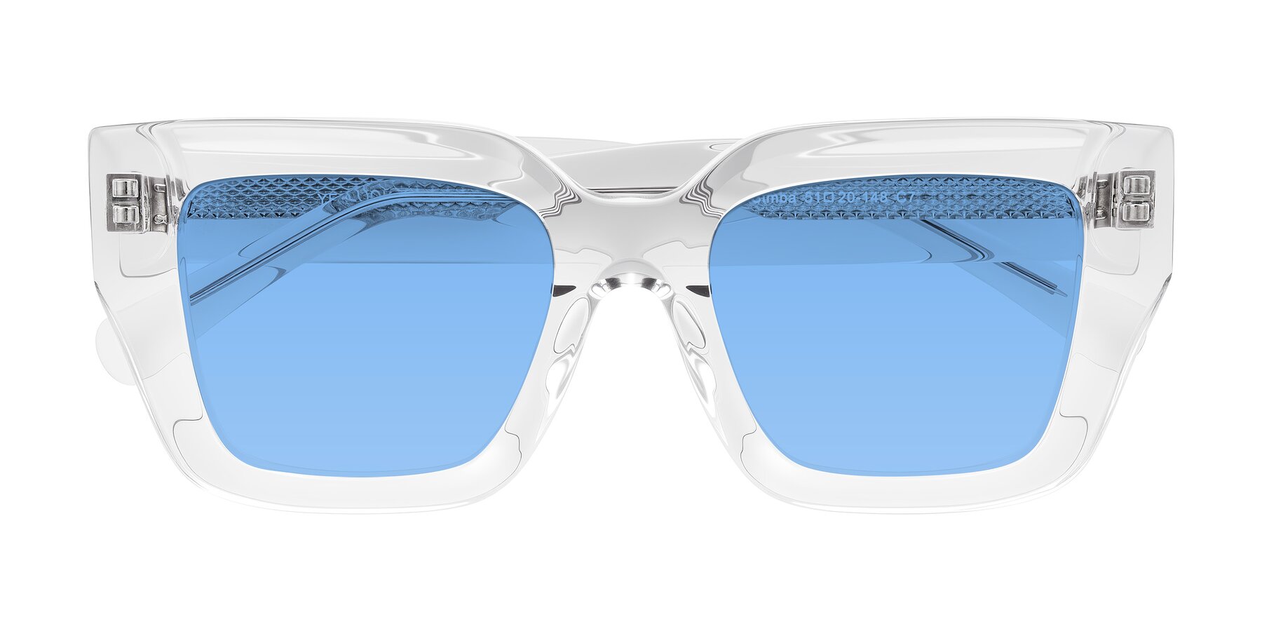 Folded Front of Simba in Clear with Medium Blue Tinted Lenses