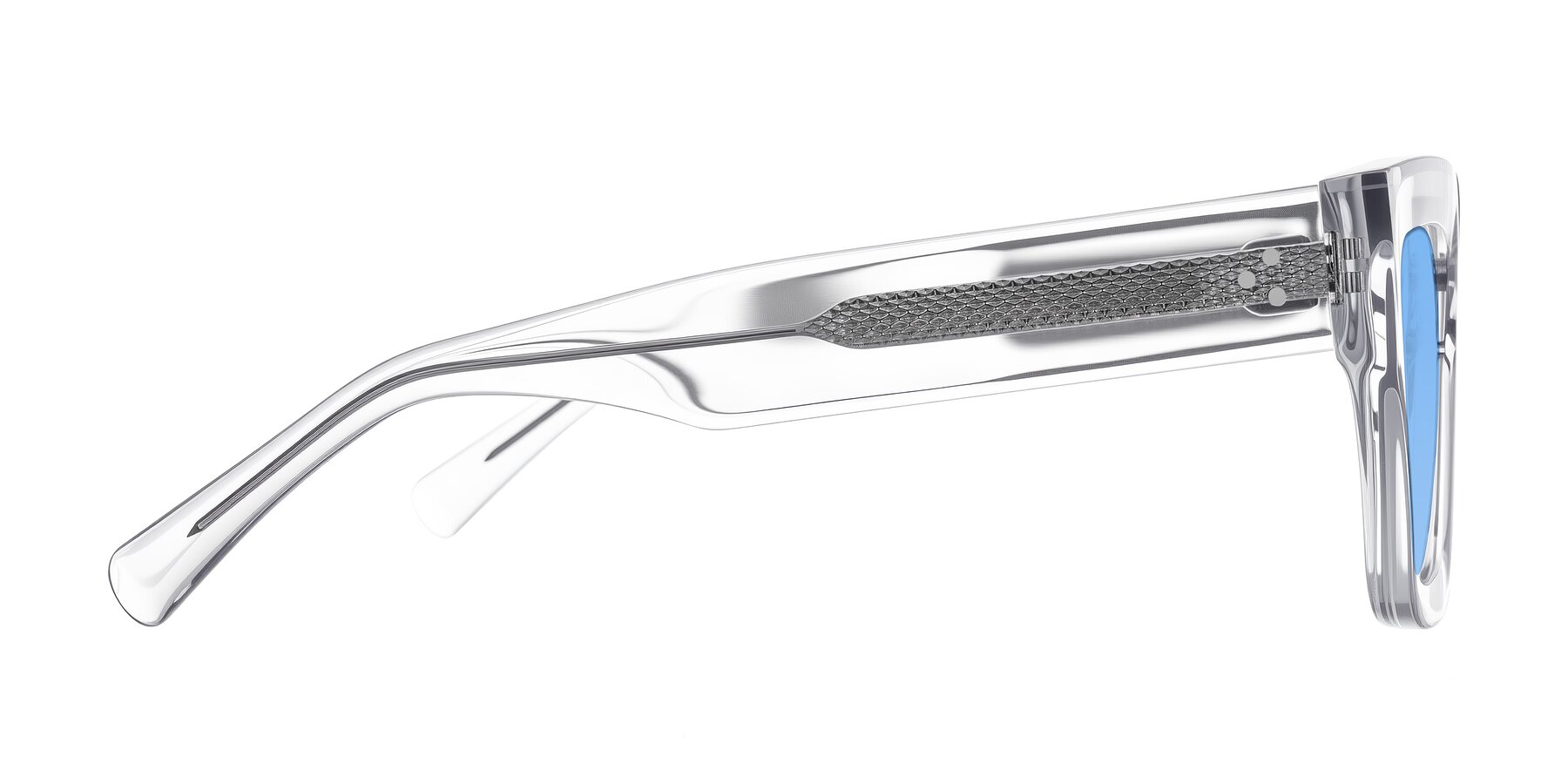 Side of Simba in Clear with Medium Blue Tinted Lenses