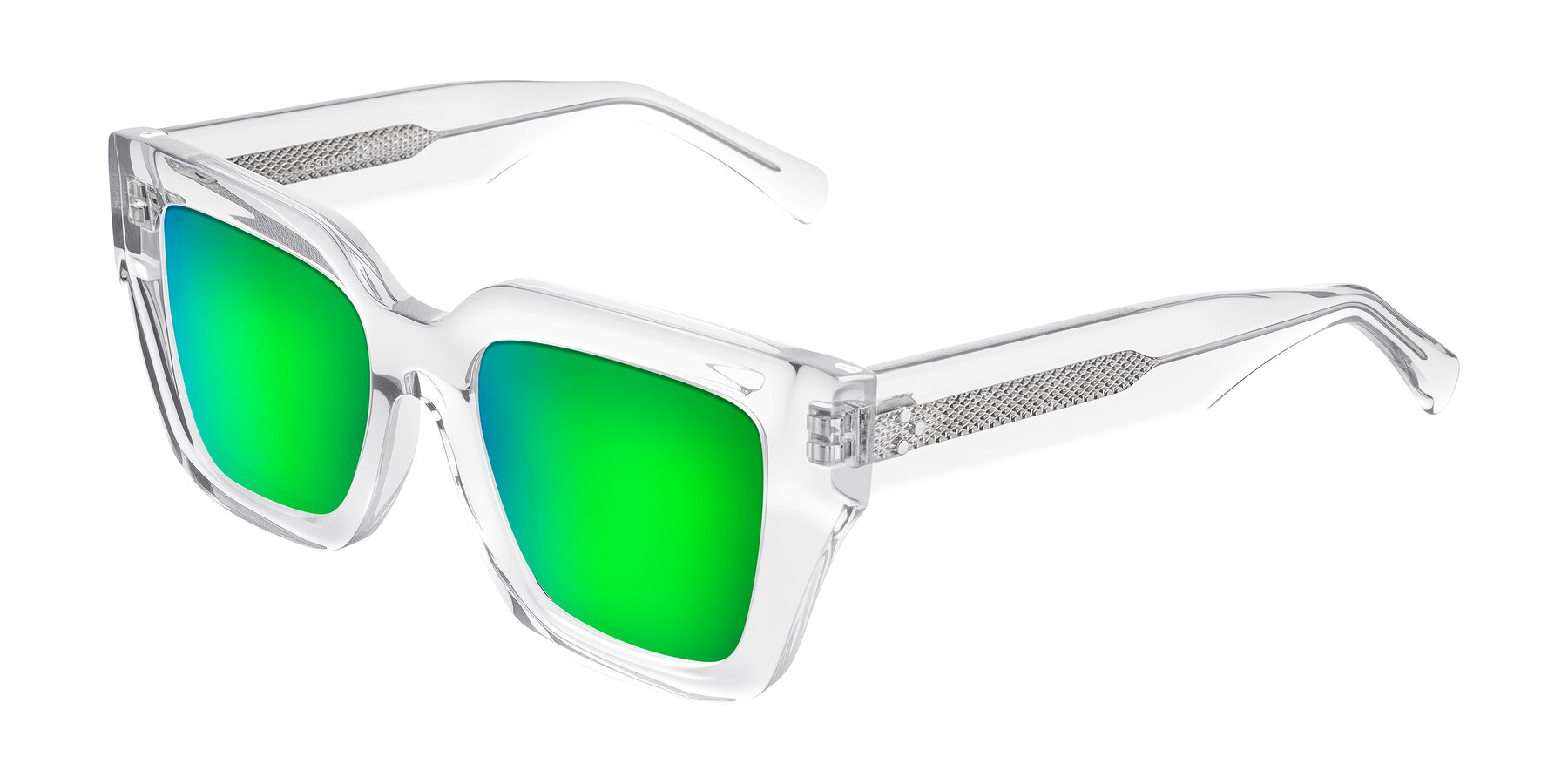 Angle of Simba in Clear with Green Mirrored Lenses