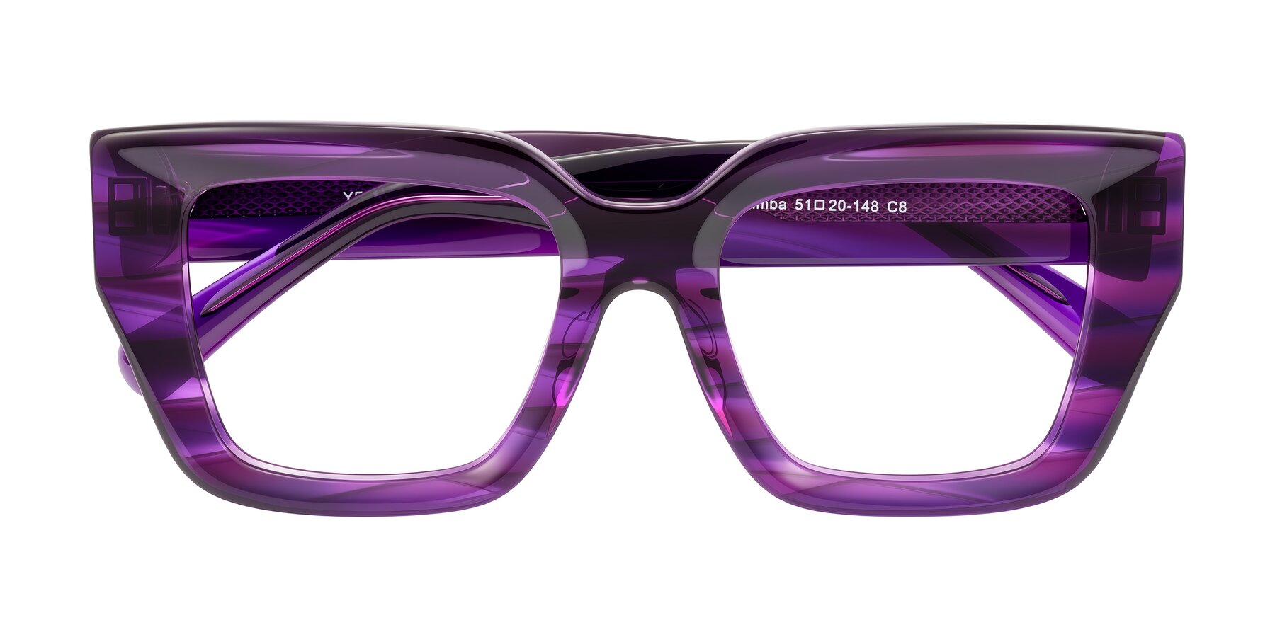 Folded Front of Simba in Violet Striped with Clear Eyeglass Lenses