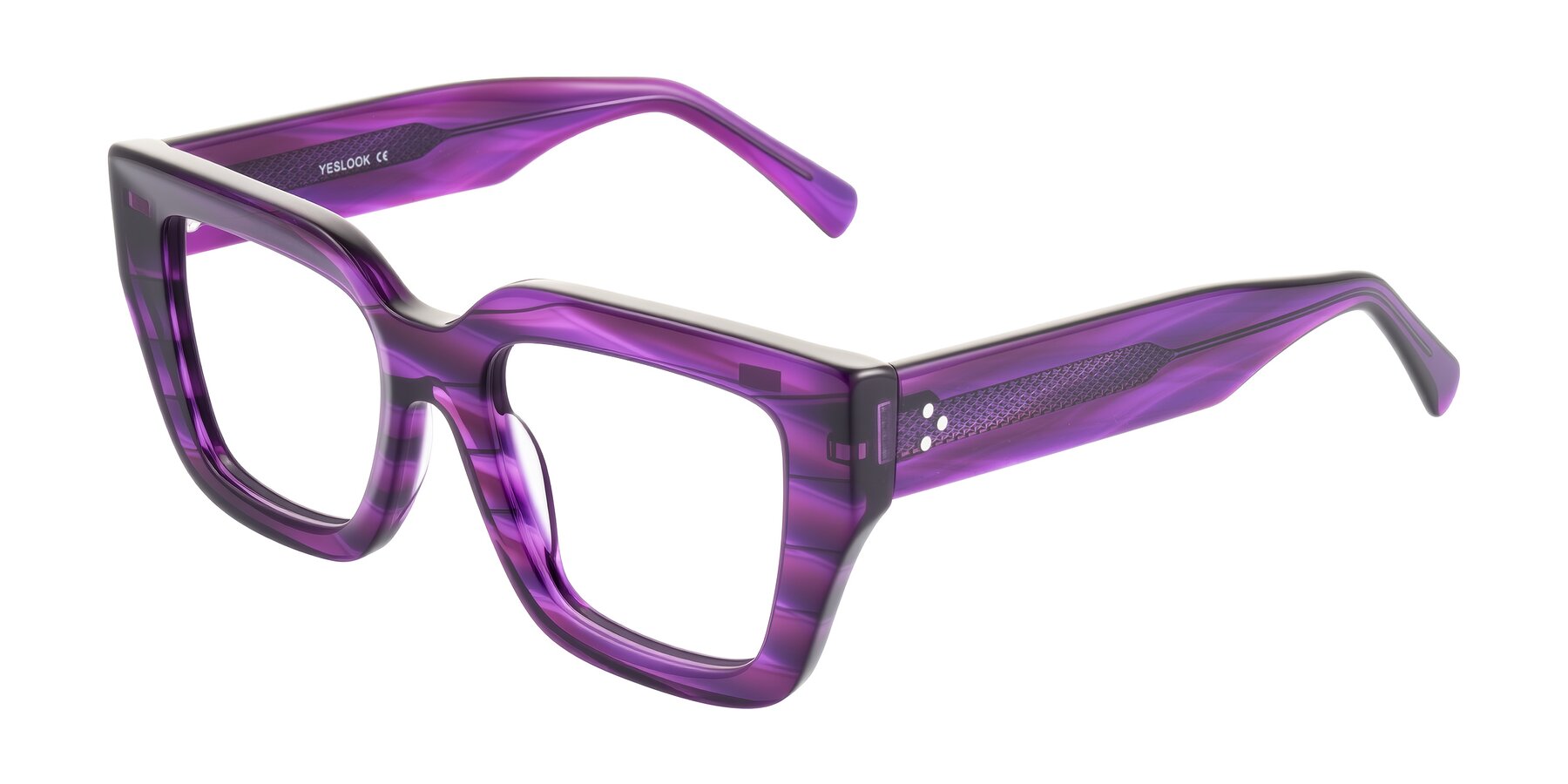 Angle of Simba in Violet Striped with Clear Eyeglass Lenses