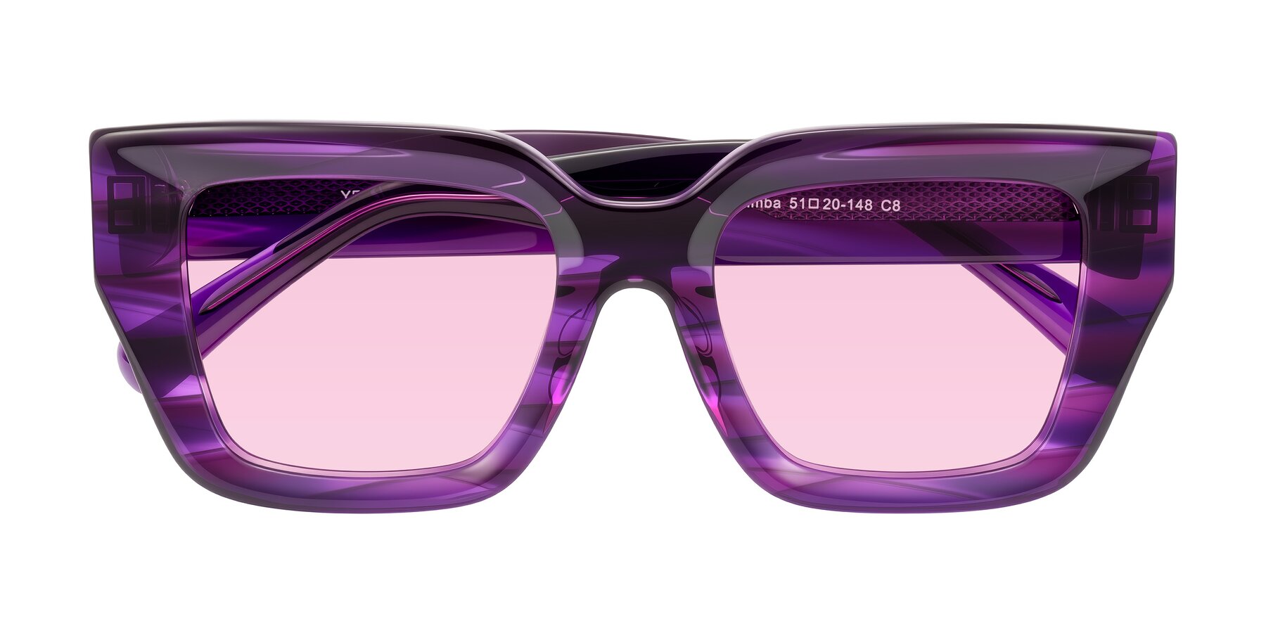 Folded Front of Simba in Violet Striped with Light Pink Tinted Lenses