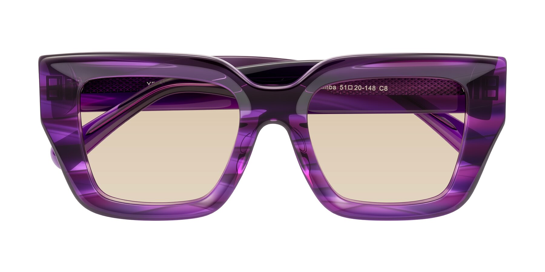 Folded Front of Simba in Violet Striped with Light Brown Tinted Lenses