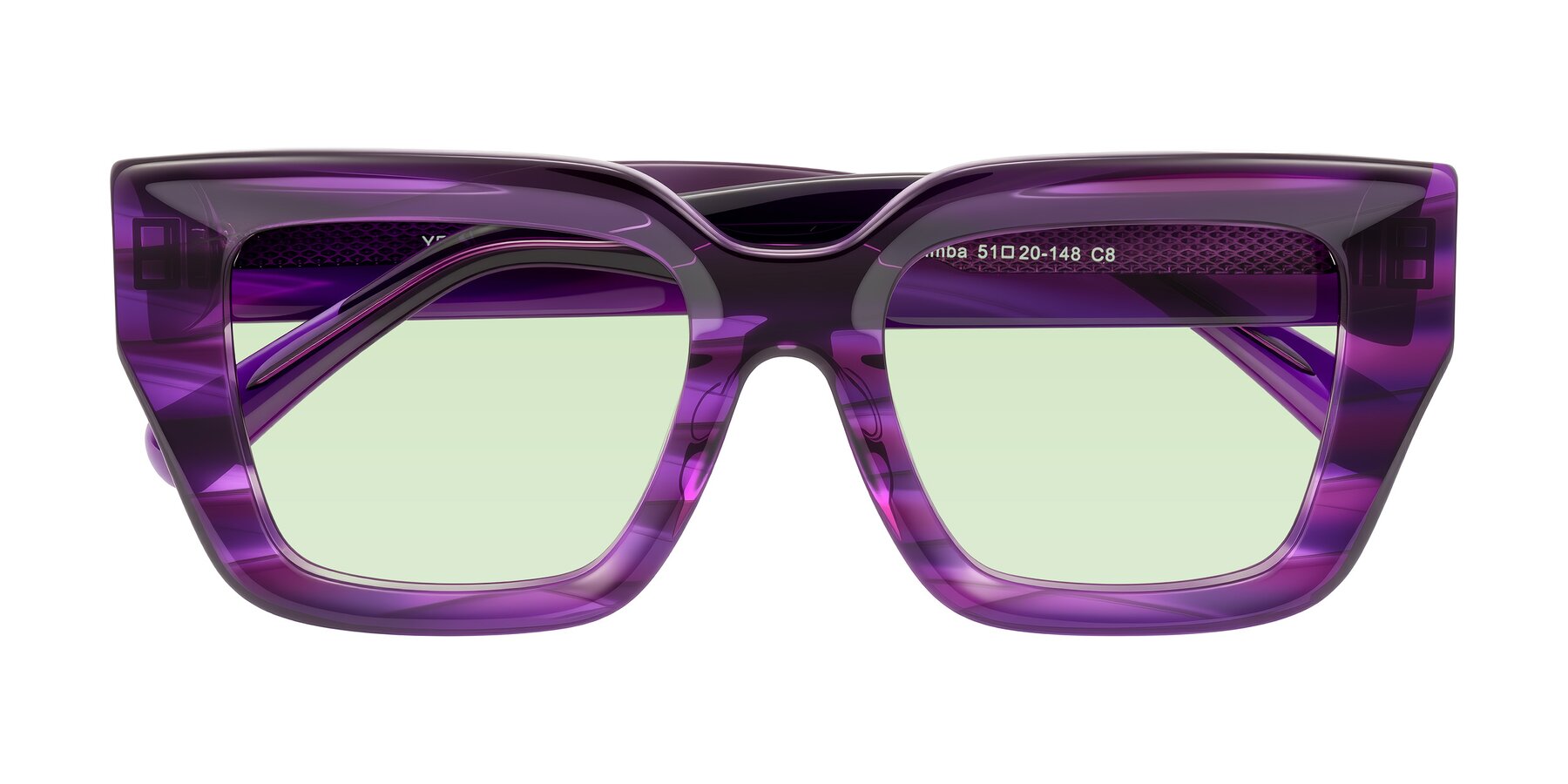 Folded Front of Simba in Violet Striped with Light Green Tinted Lenses