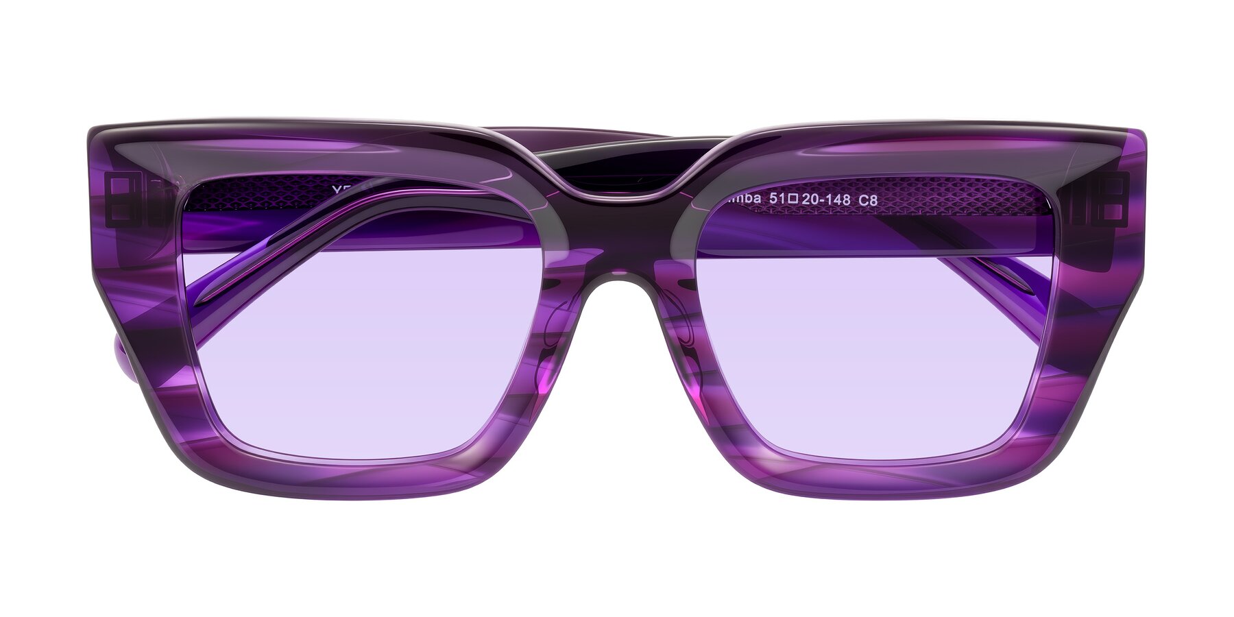 Folded Front of Simba in Violet Striped with Light Purple Tinted Lenses